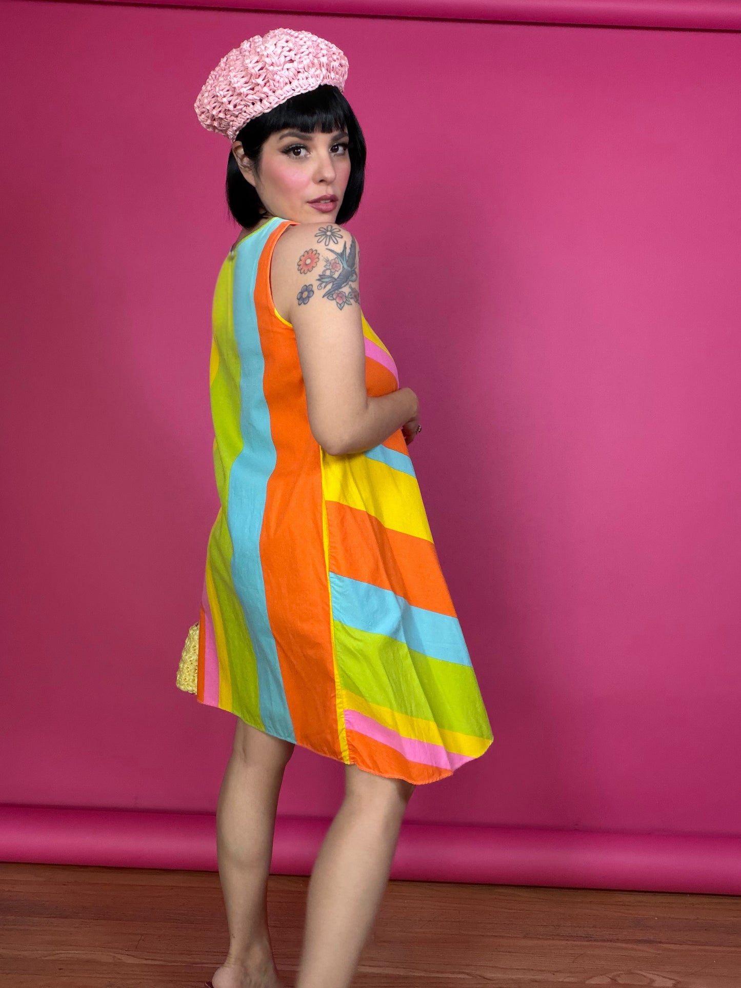 Vintage 60s Trapeze Rainbow Dress by Gaymode Pennys Fits XS-SM & Possible Size M