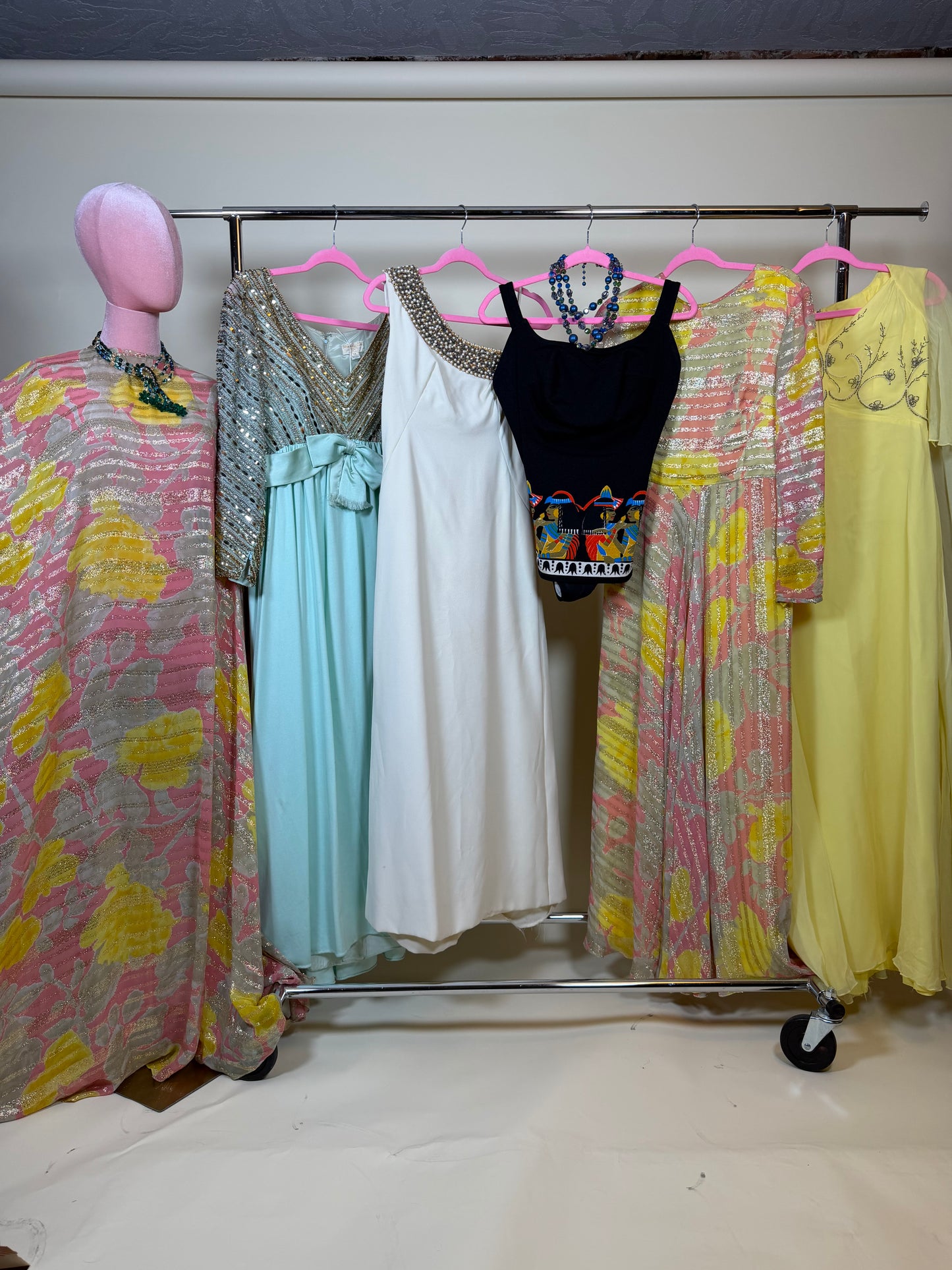 60s Vibes Victoria Royal Ltd. Embellished Chiffon Sea foam Green Gown S-M & possible size L