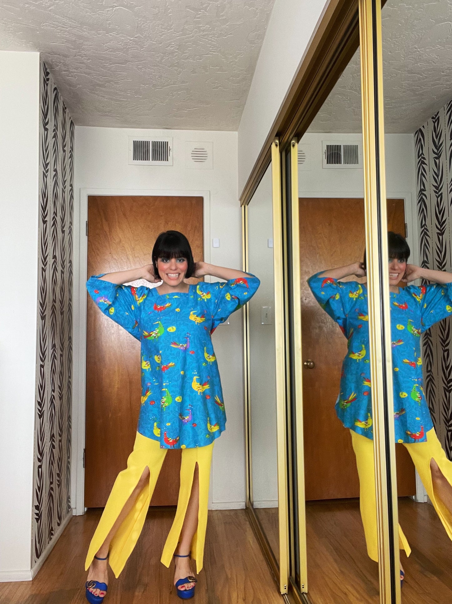 Vintage 60s / 70s Yellow Submarine Inspired Tunic Blouse Fits Sizes XS-L
