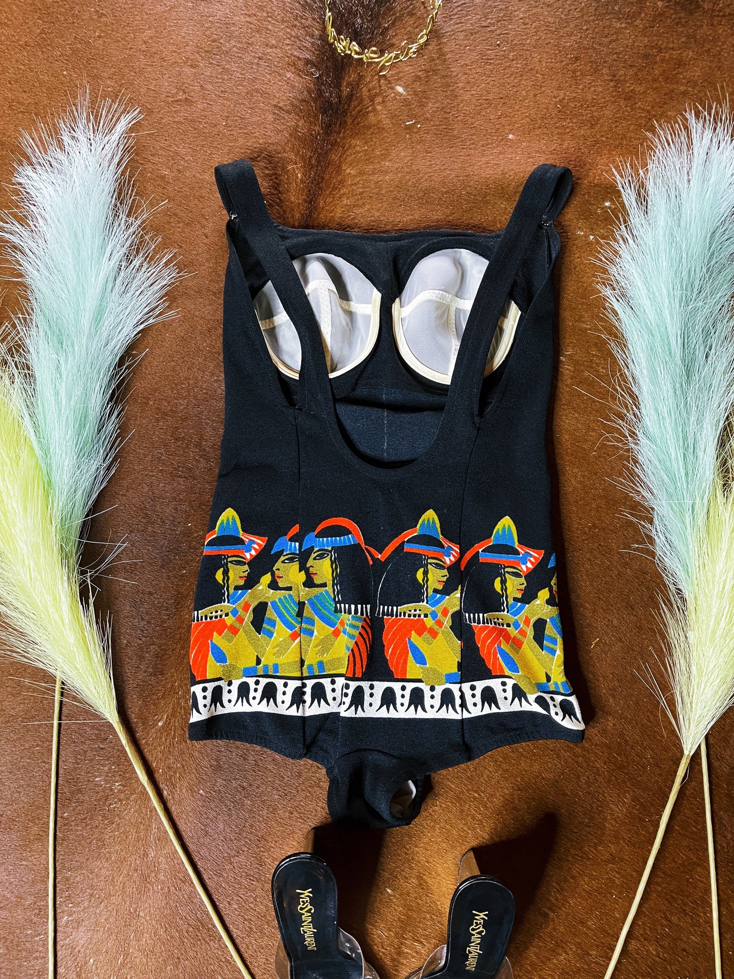 Vintage 50s / 60s Triumph Cleopatra Novelty Print Swimsuit Fits Sizes S-M