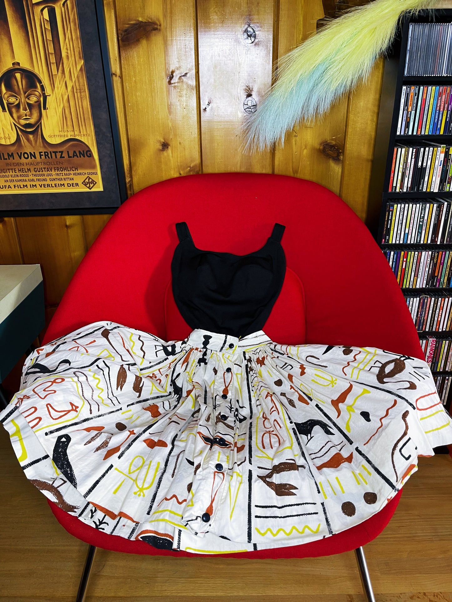 Vintage 50s Hieroglyphics Egyptian Novelty Print Full Skirt Fits Sizes XXS-XS