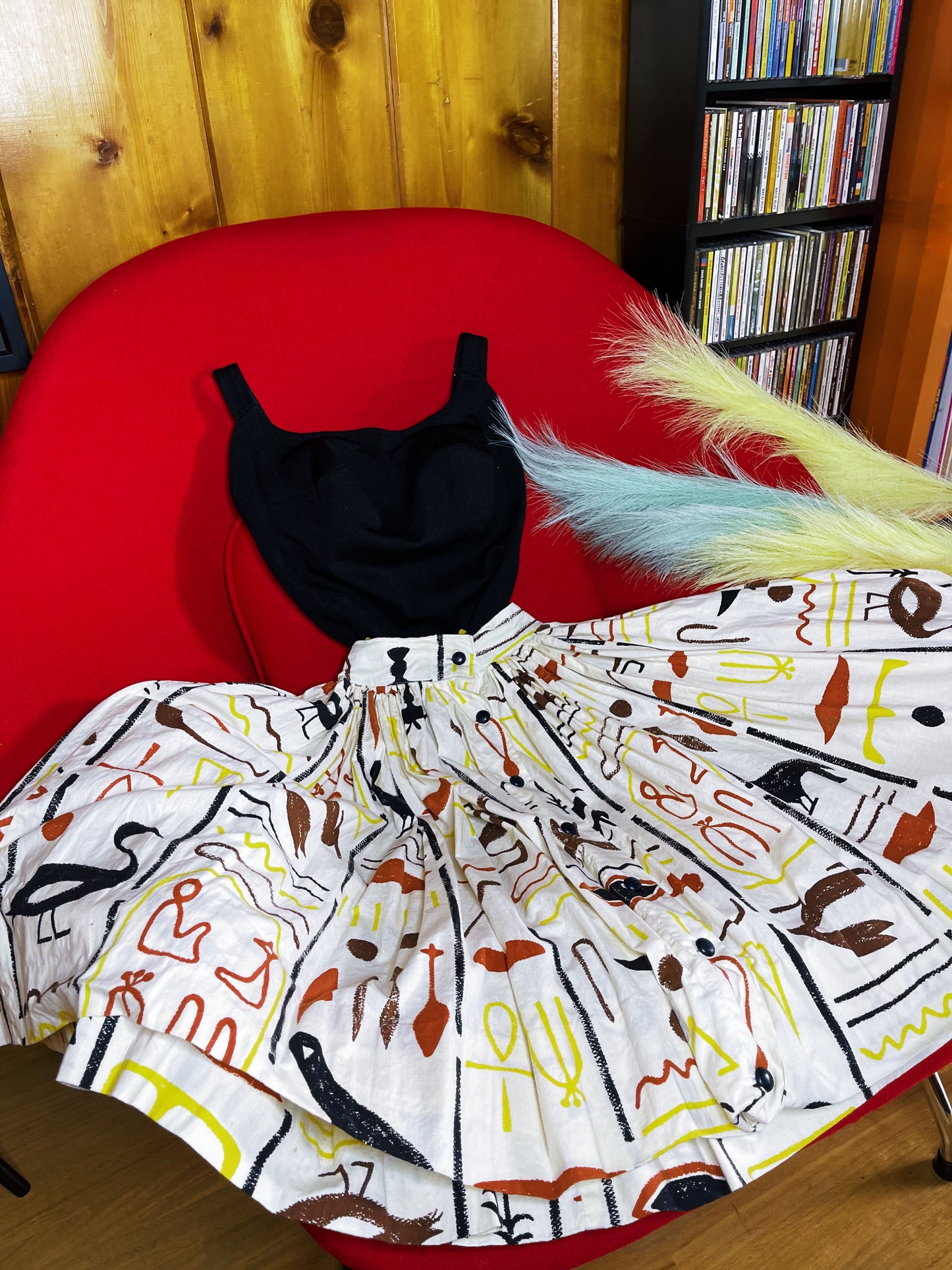 Vintage 50s Hieroglyphics Egyptian Novelty Print Full Skirt Fits Sizes XXS-XS