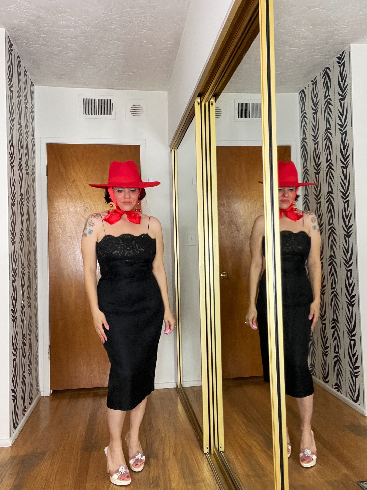 Vintage 50s / 60s Black Wiggle Dress Fits Sizes S-M