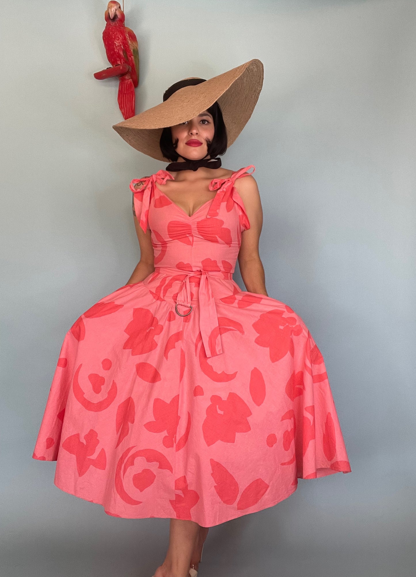 Vintage 80s Fit and Flare Floral Abstract Dress Fits Sizes XXS-XS