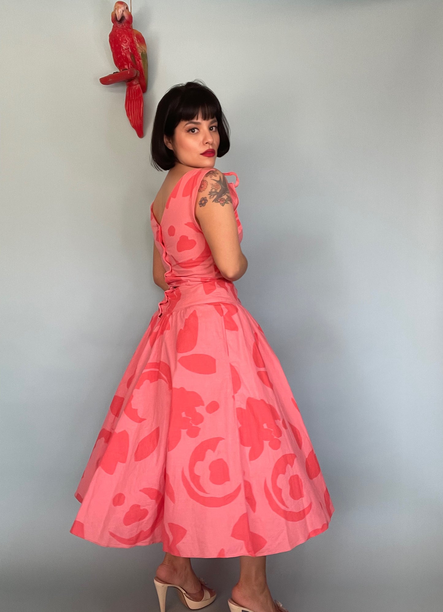 Vintage 80s Fit and Flare Floral Abstract Dress Fits Sizes XXS-XS