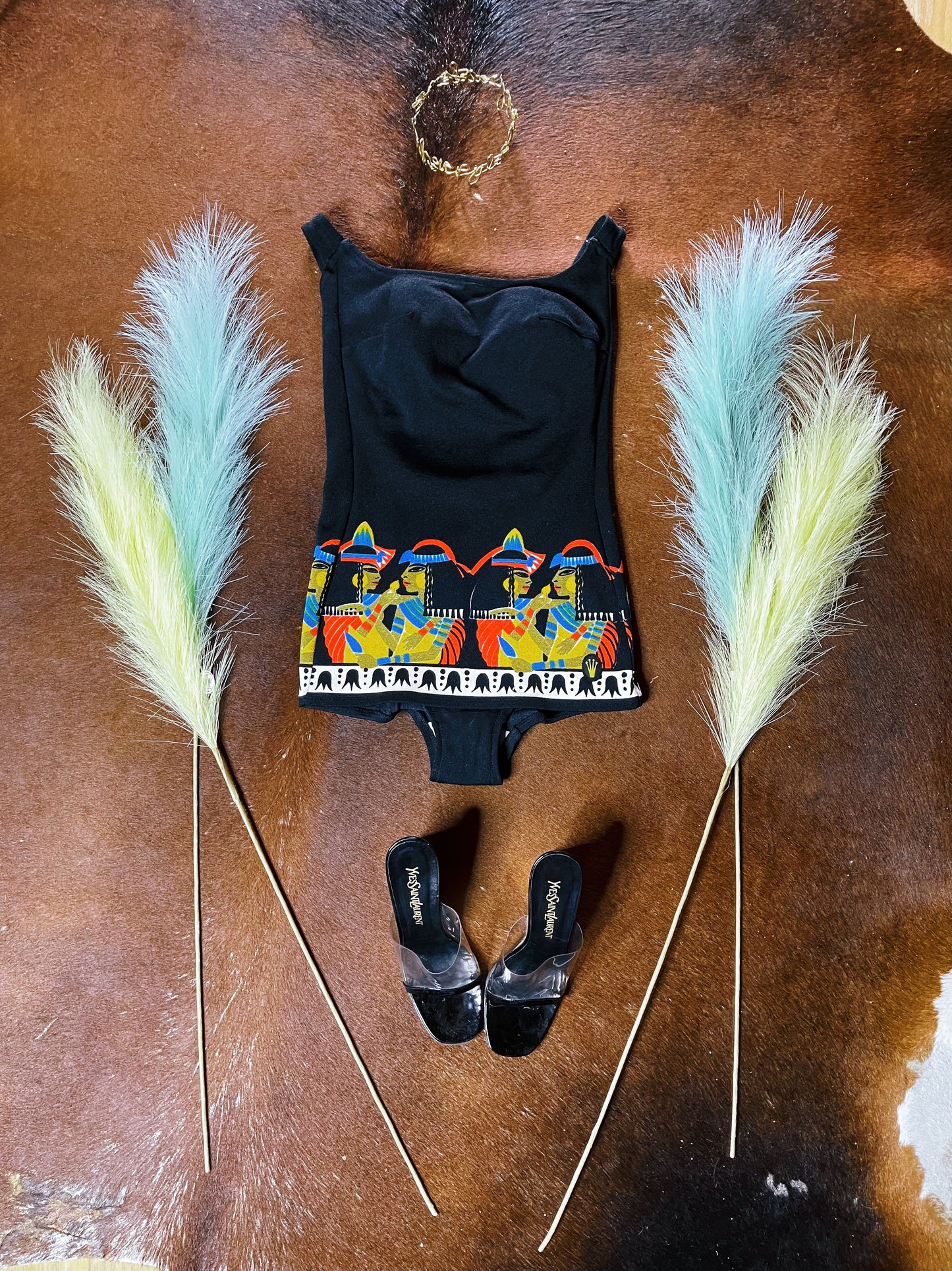 Vintage 50s / 60s Triumph Cleopatra Novelty Print Swimsuit Fits Sizes S-M