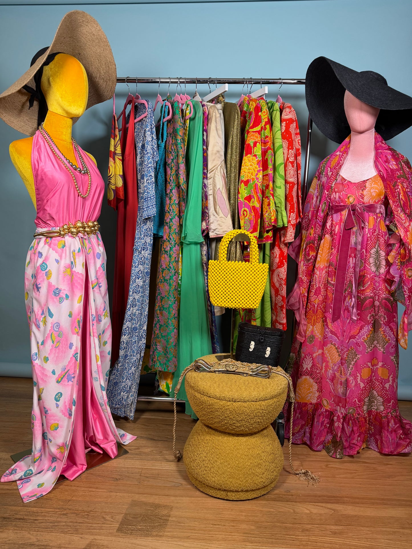 Vintage 60s McKells of Dallas Palm Leaves Cotton Material Extreme Palazzo Jumpsuit Fits XS-M