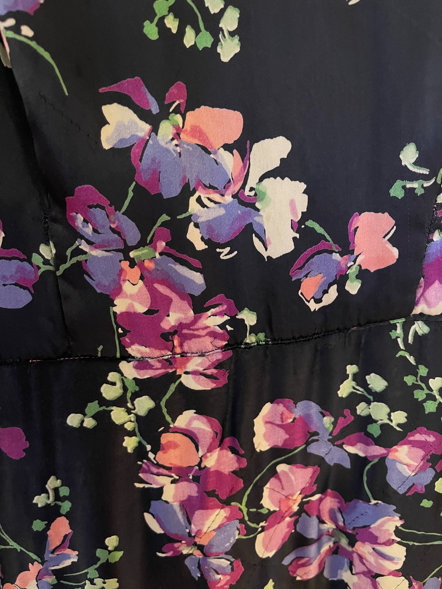 Vintage 40s / 50s Silk Romantic Orchid Floral Print Duster Wrap Maxi Dress Fits Sizes XS-M