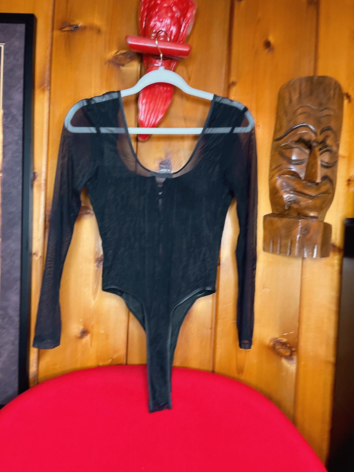 Vintage 80s Suede Peekaboo Front Sheer Sleeves Back Bodysuit Fits Sizes S-L