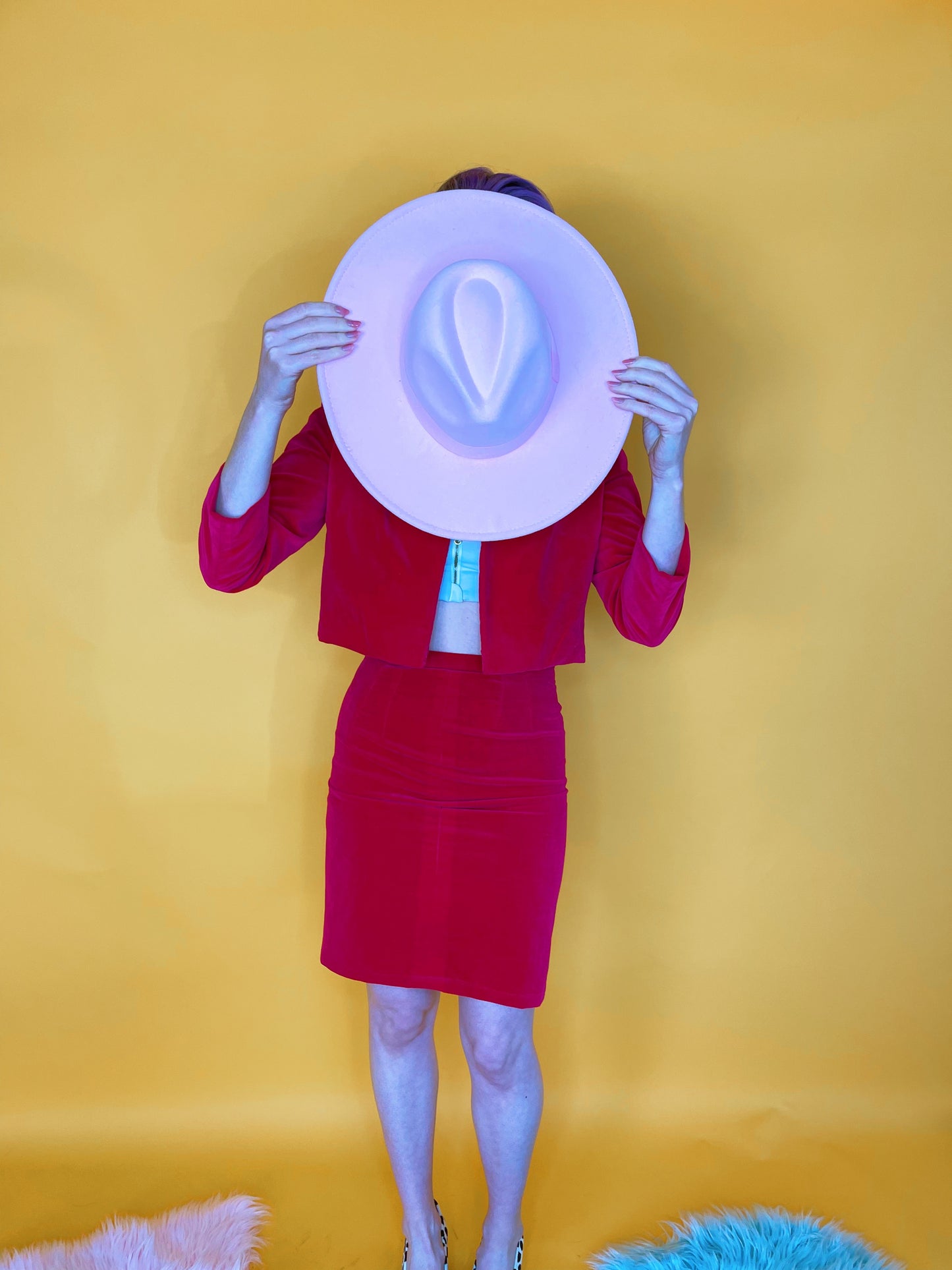 Vintage 60s Hot Pink Velvet Blazer Pencil Skirt Set Fits Sizes XXS-XS