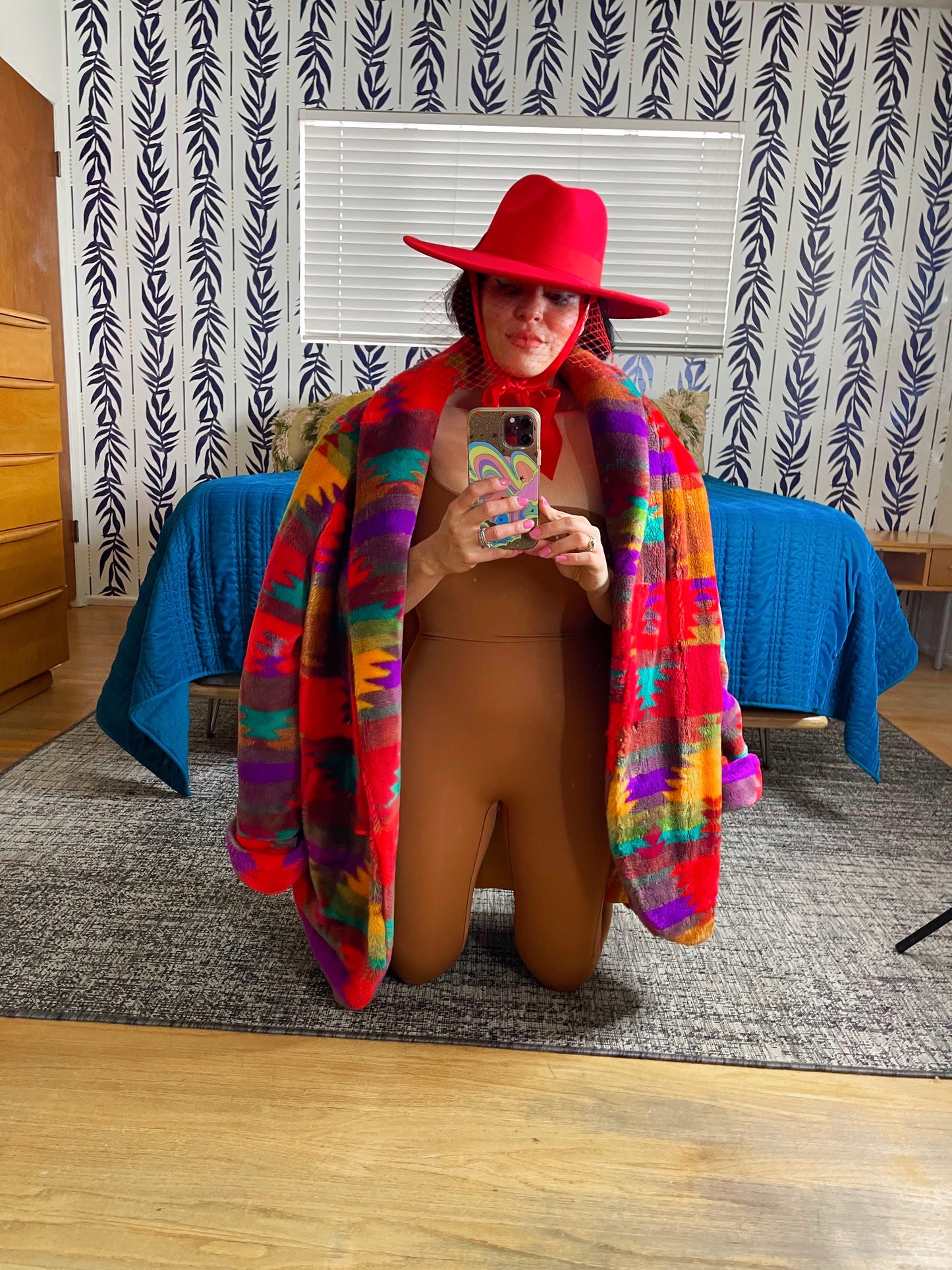 Vintage Donnybrook Rainbow Southwest Faux Fur Coat Fits Sizes S-XL