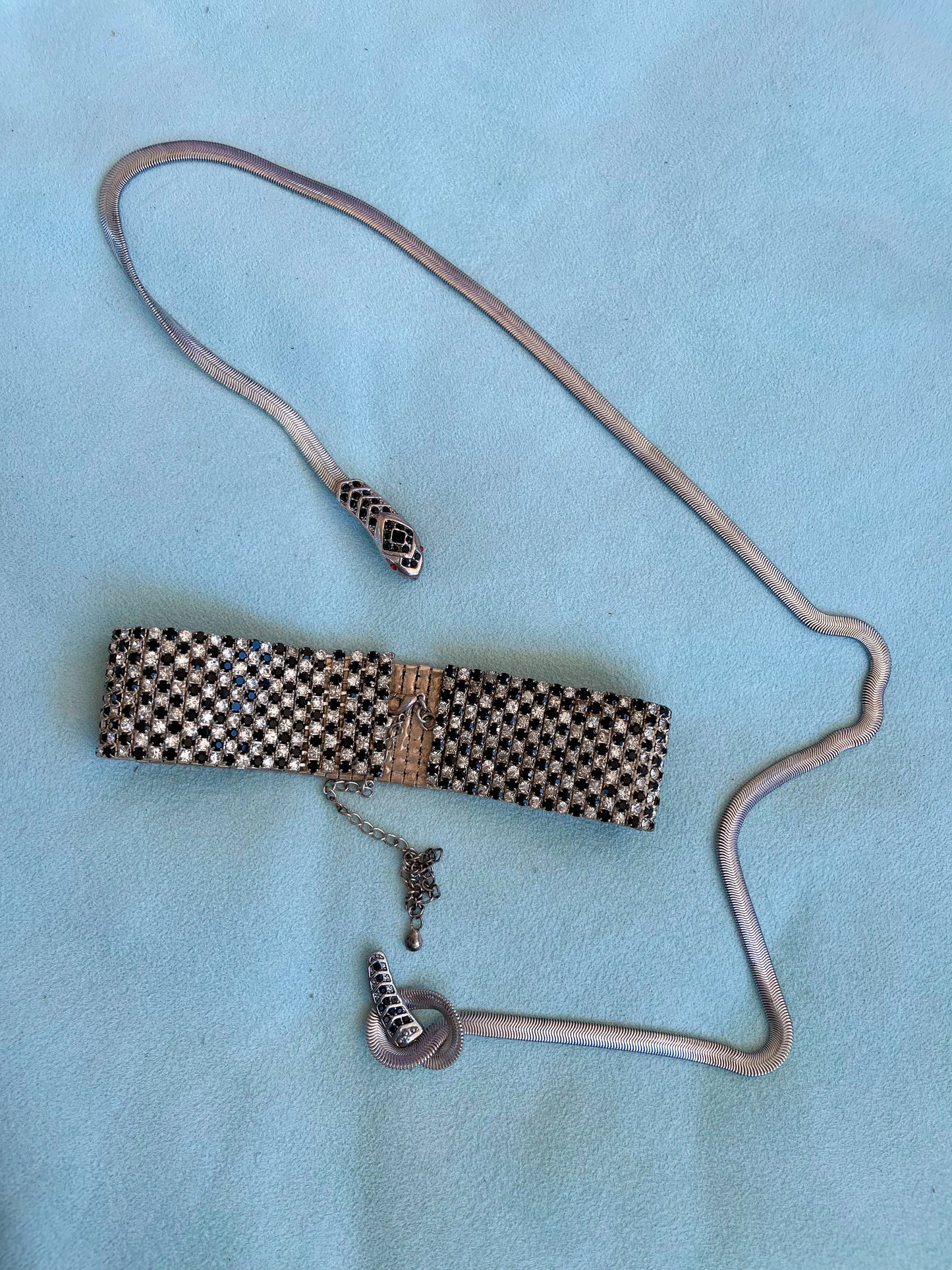 Vintage 60s / 70s Rhinestone Mesh Adjustable Choker Fits Most Sizes