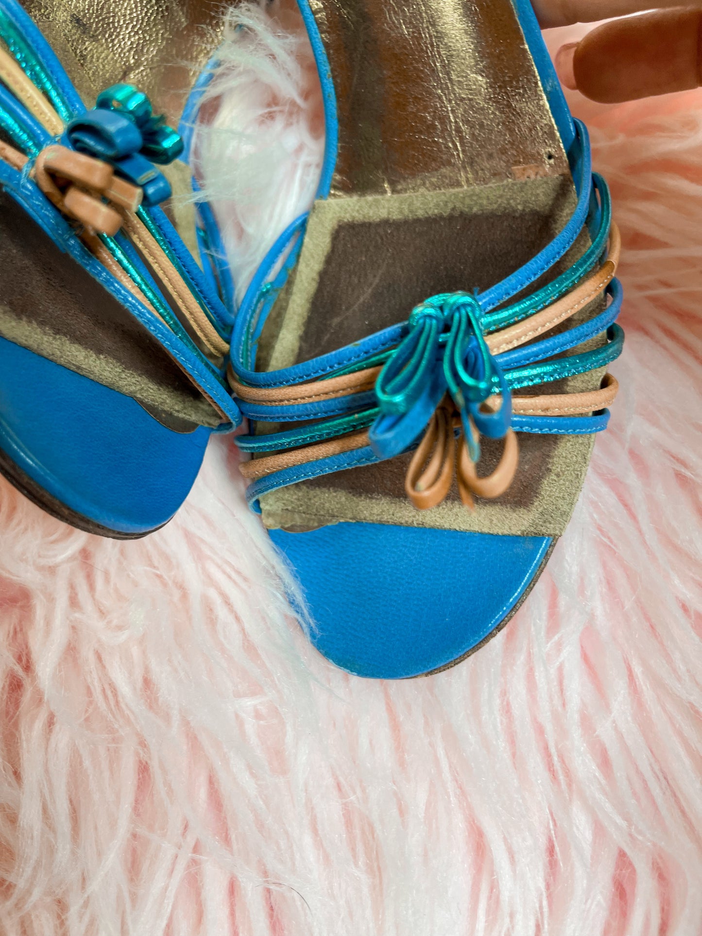 Vintage 70s / 80s "Casadei" Made in Italy Metallic Leather Strap Sandal Heel Shoes Fits US Women Size 6.5