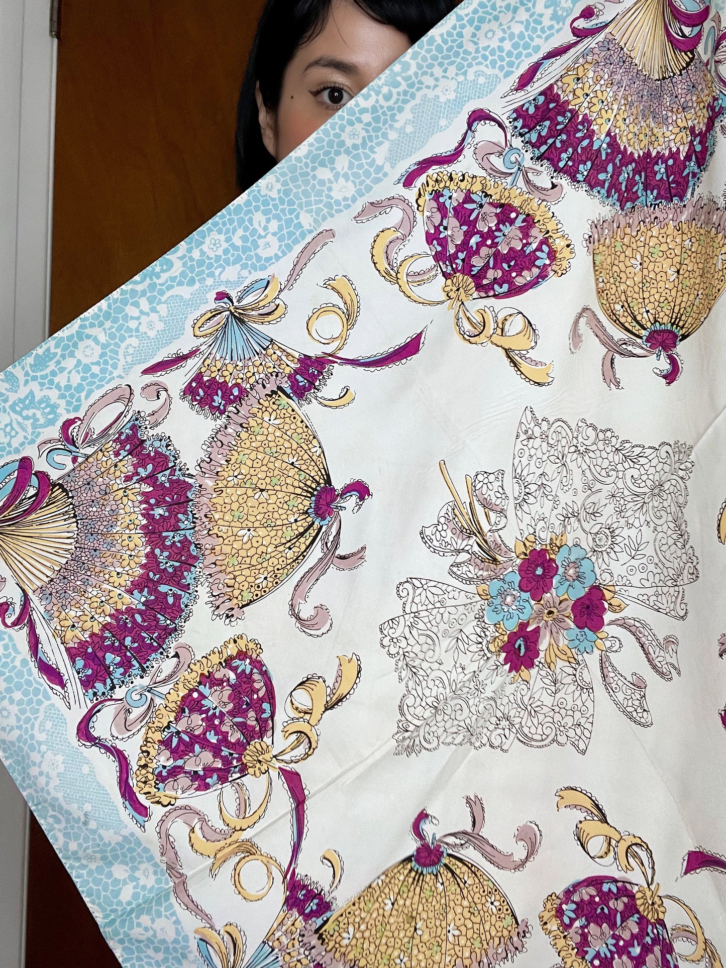 Vintage 40s 50s Umbrella and Fan Novelty Print Scarf One Size