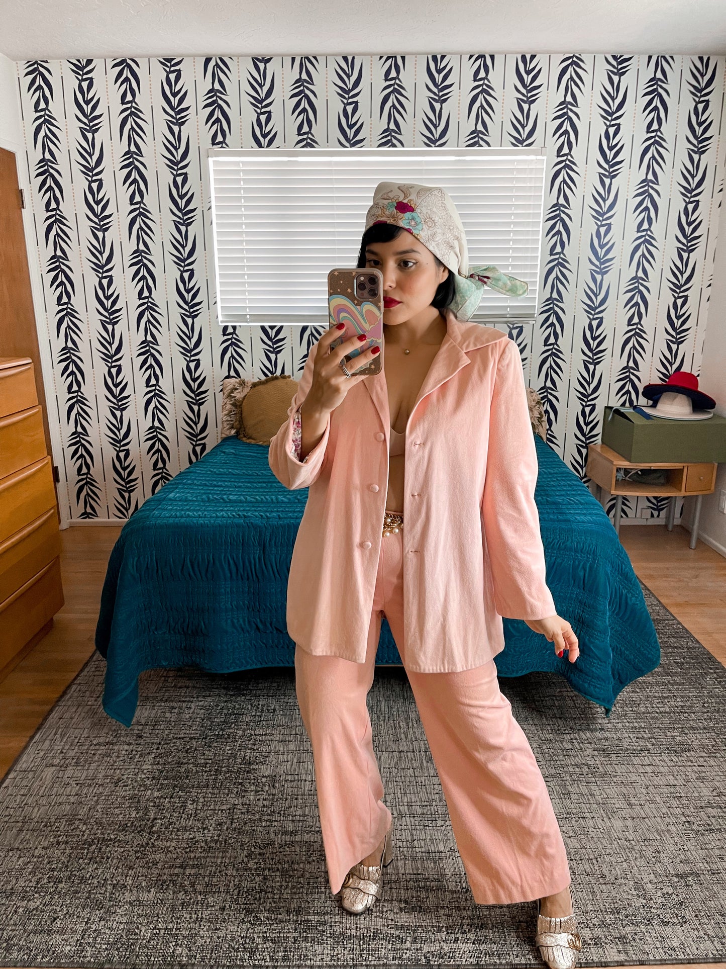 Vintage 40s 50s Umbrella and Fan Novelty Print Scarf One Size