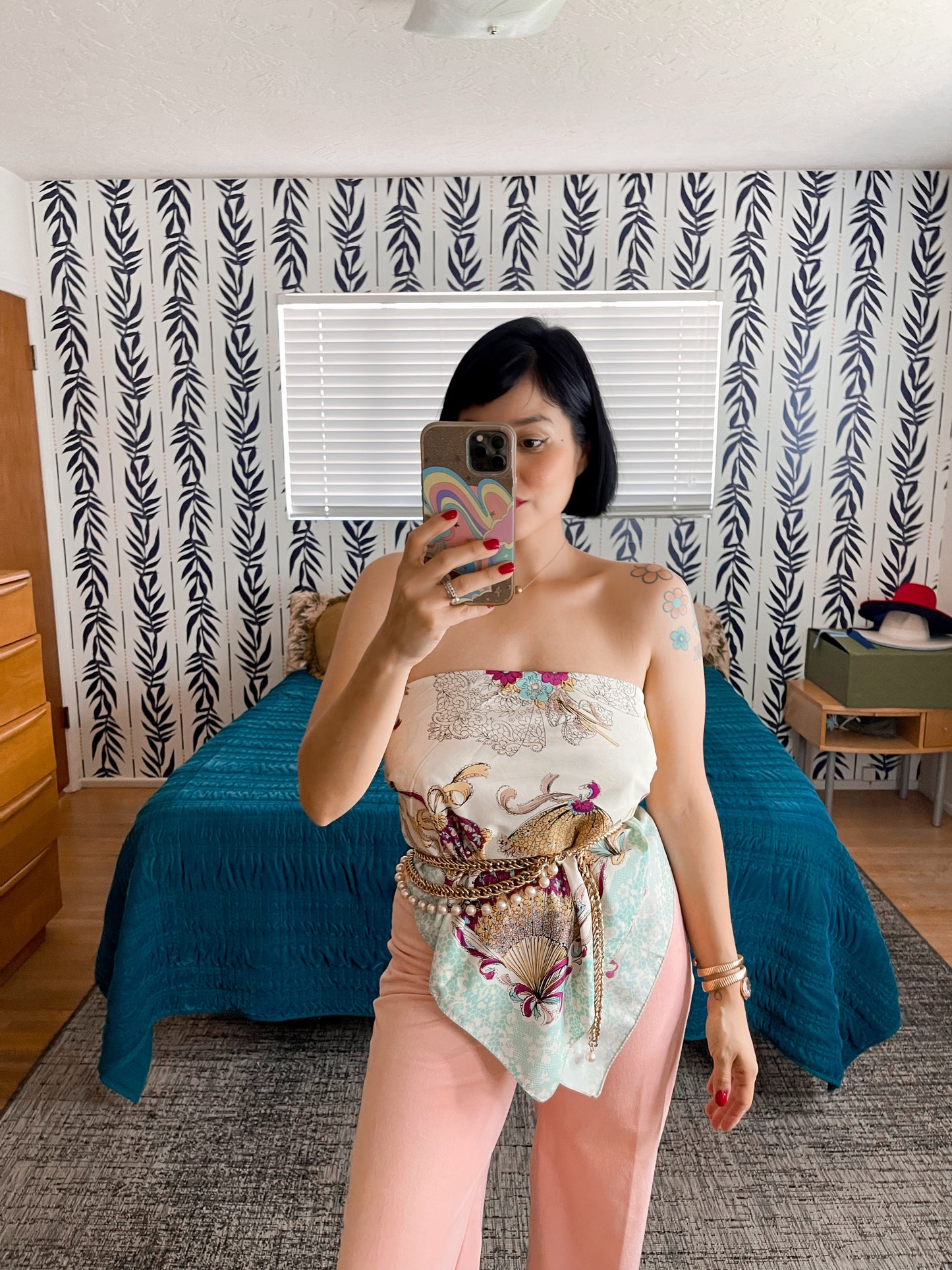 Vintage 40s 50s Umbrella and Fan Novelty Print Scarf One Size