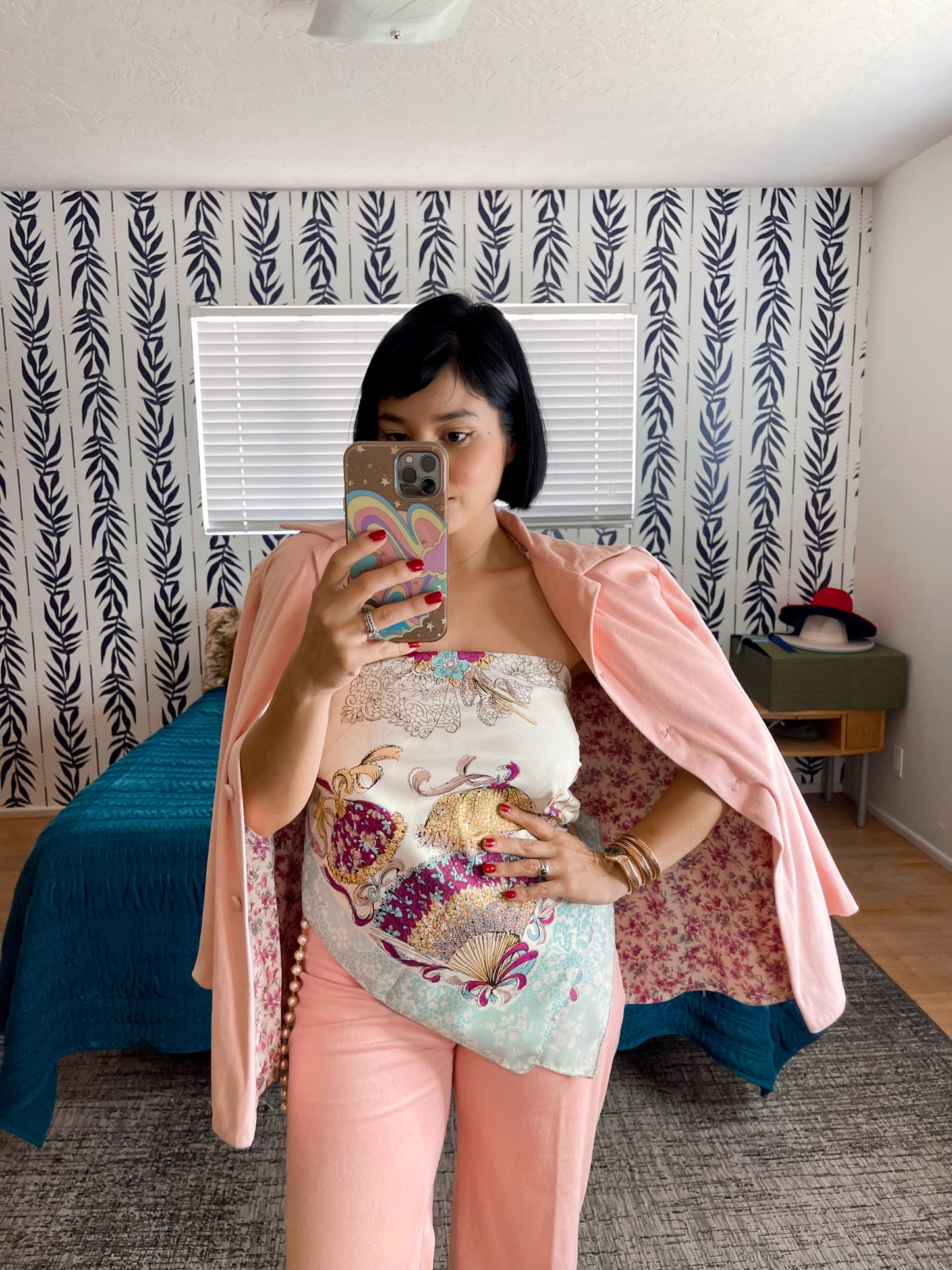 Vintage 40s 50s Umbrella and Fan Novelty Print Scarf One Size