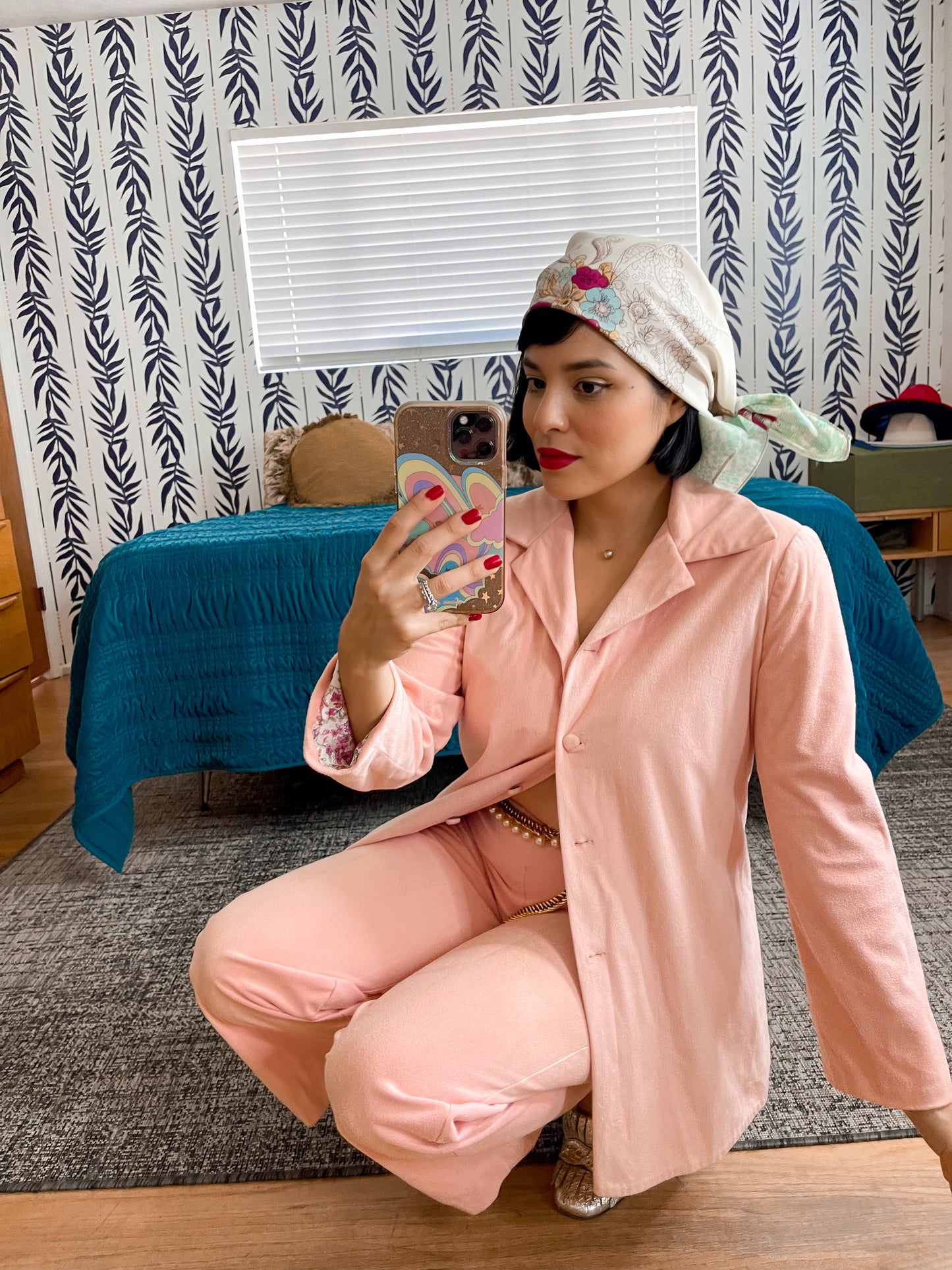 Vintage 40s 50s Umbrella and Fan Novelty Print Scarf One Size