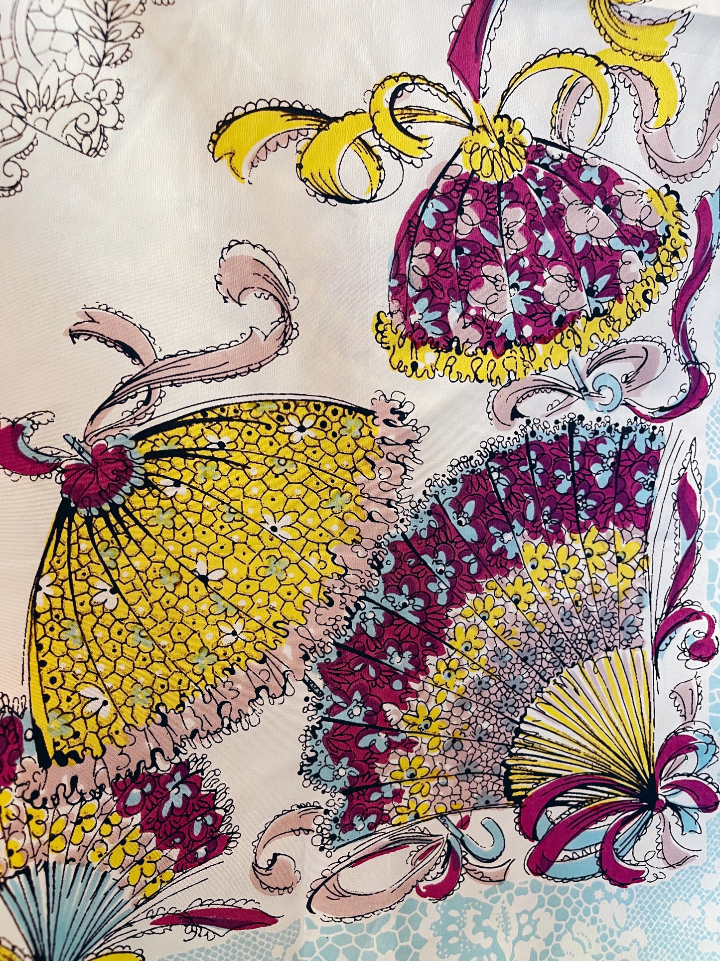 Vintage 40s 50s Umbrella and Fan Novelty Print Scarf One Size