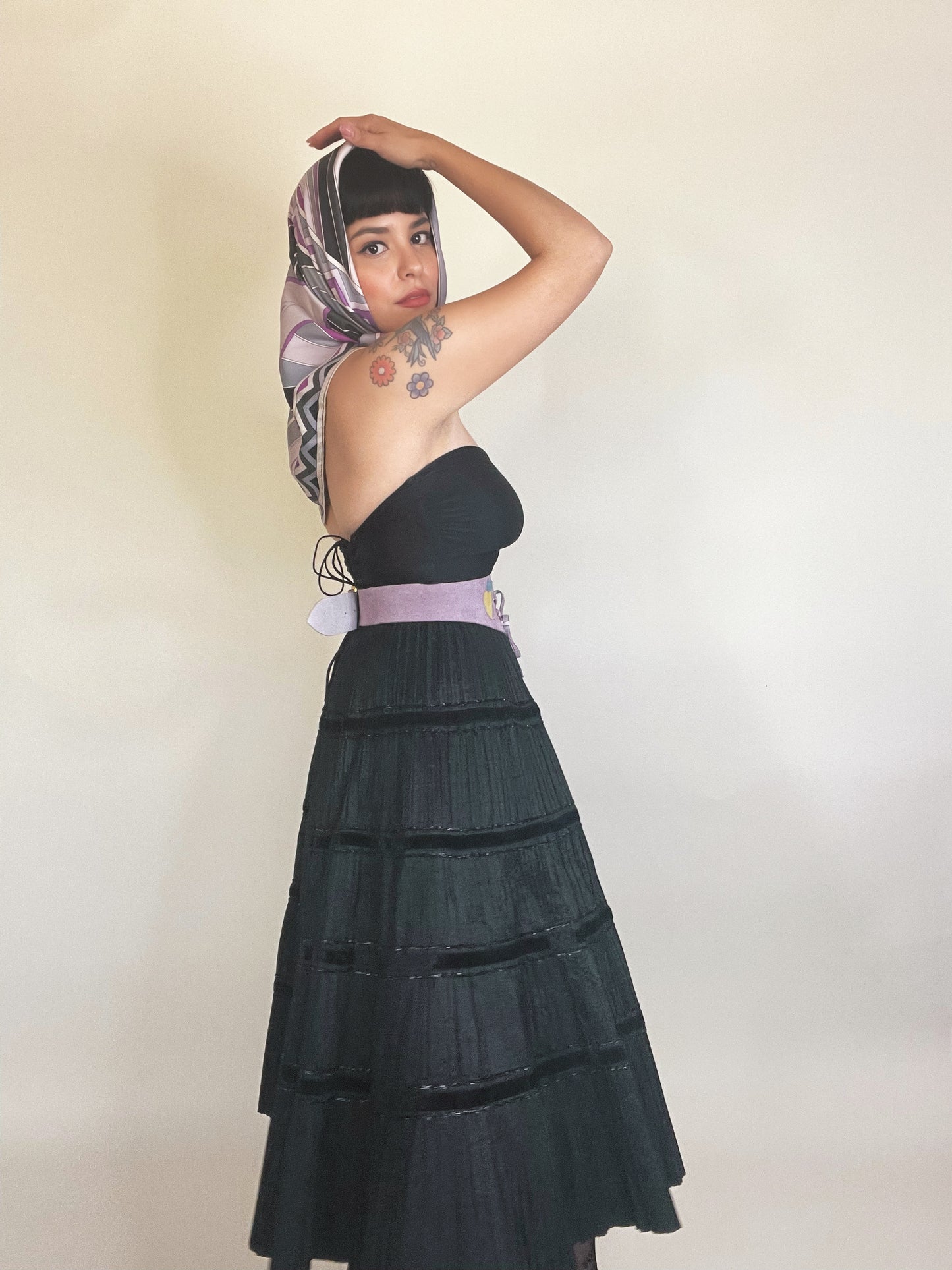 Vintage 50s / 60s Accordion Black A-Line Skirt Fits Sizes XS-SM