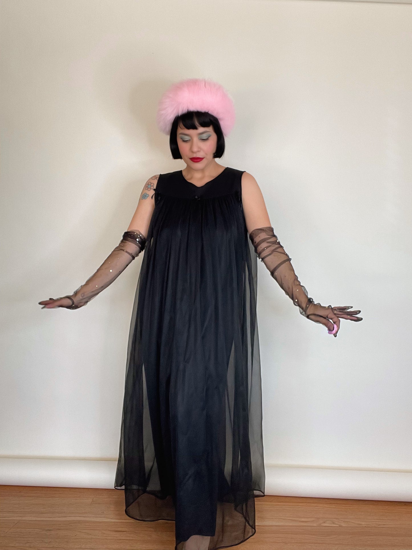 Vintage 60s Nylon Trapeze Nighty Dress Fits Most Sizes