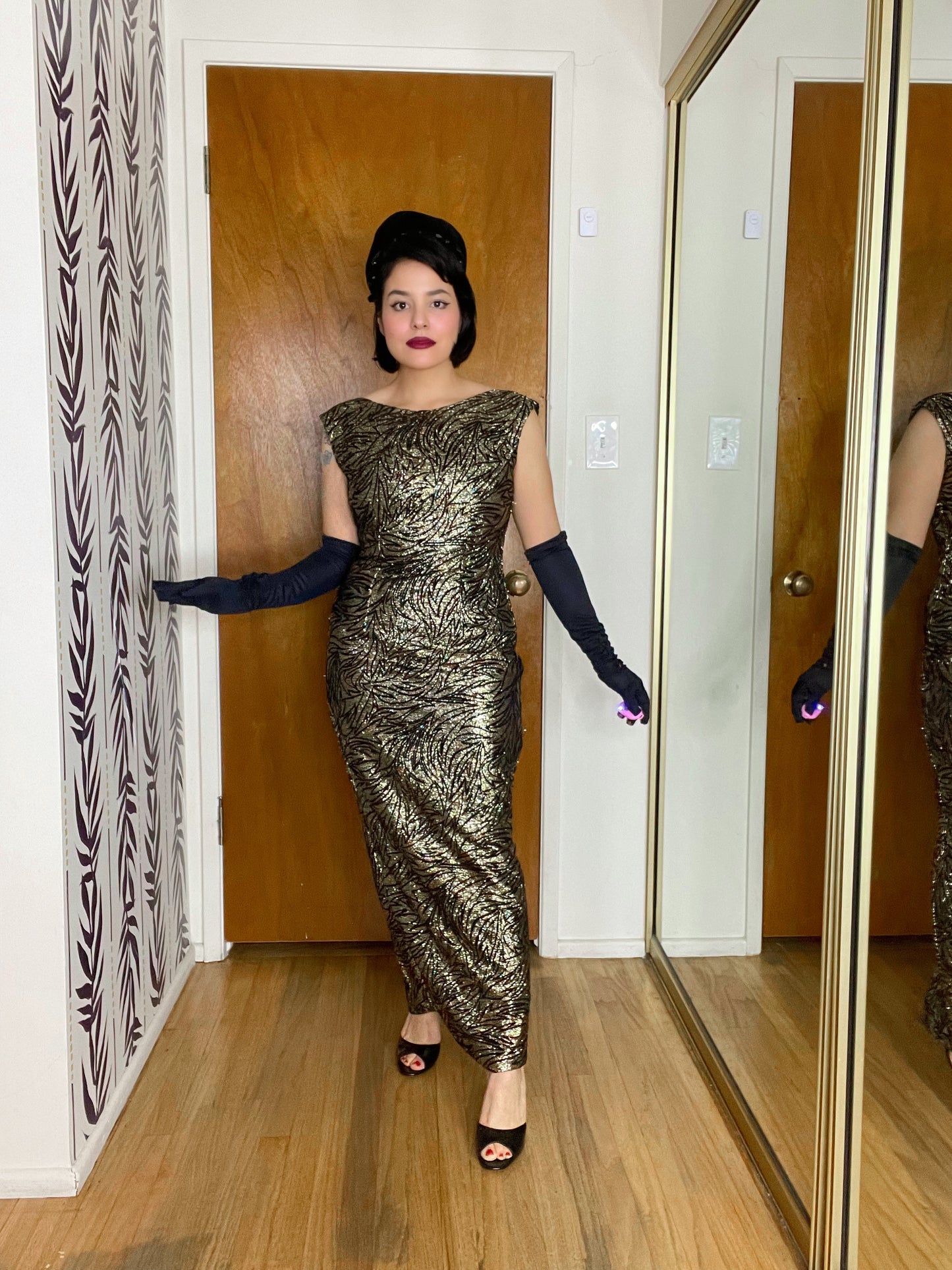 Vintage 80s Meets the 50s/60s Sparkly New Years Eve Abstract Print Maxi Dress Best Fits Sizes S