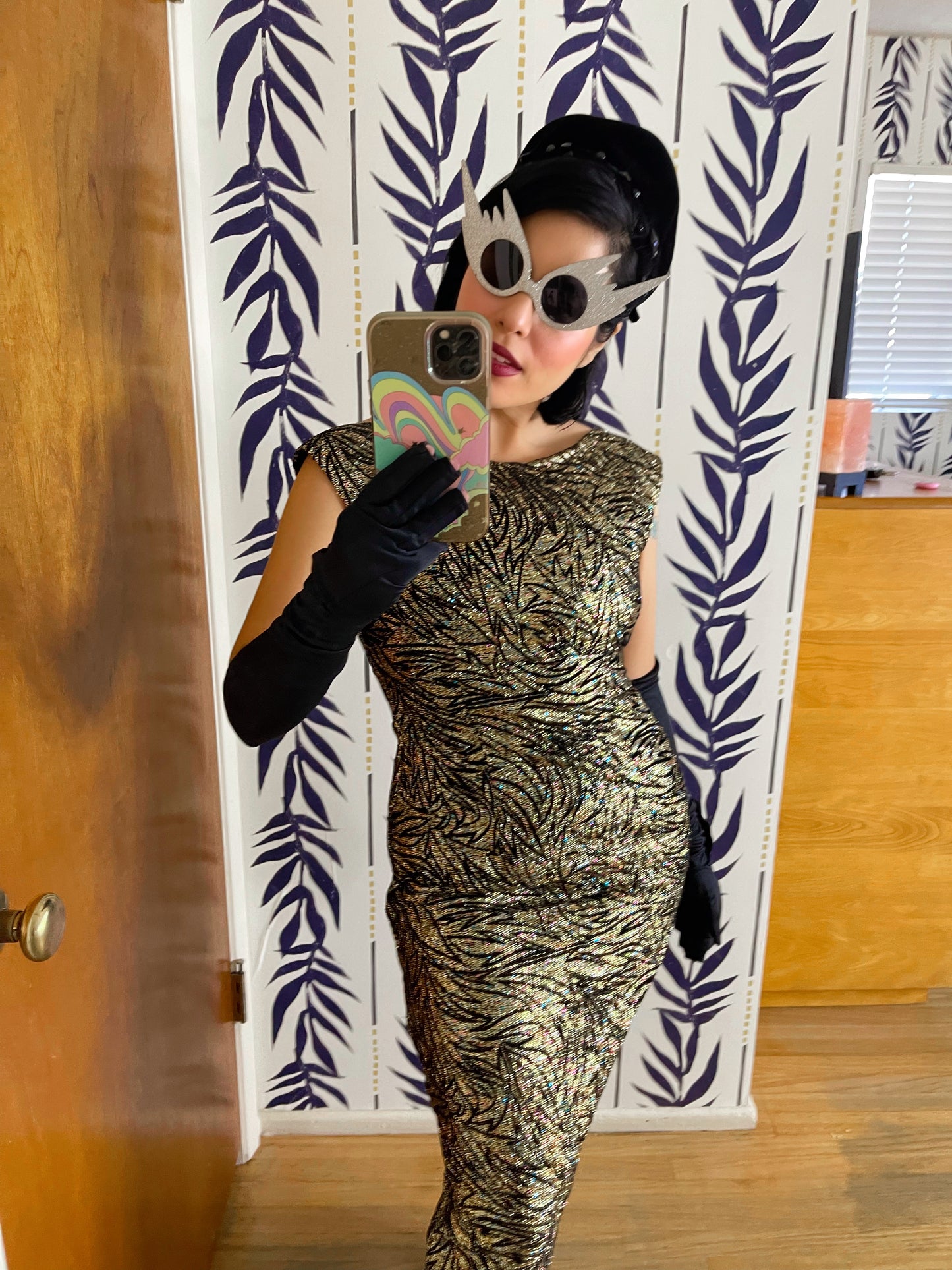 Vintage 80s Meets the 50s/60s Sparkly New Years Eve Abstract Print Maxi Dress Best Fits Sizes S