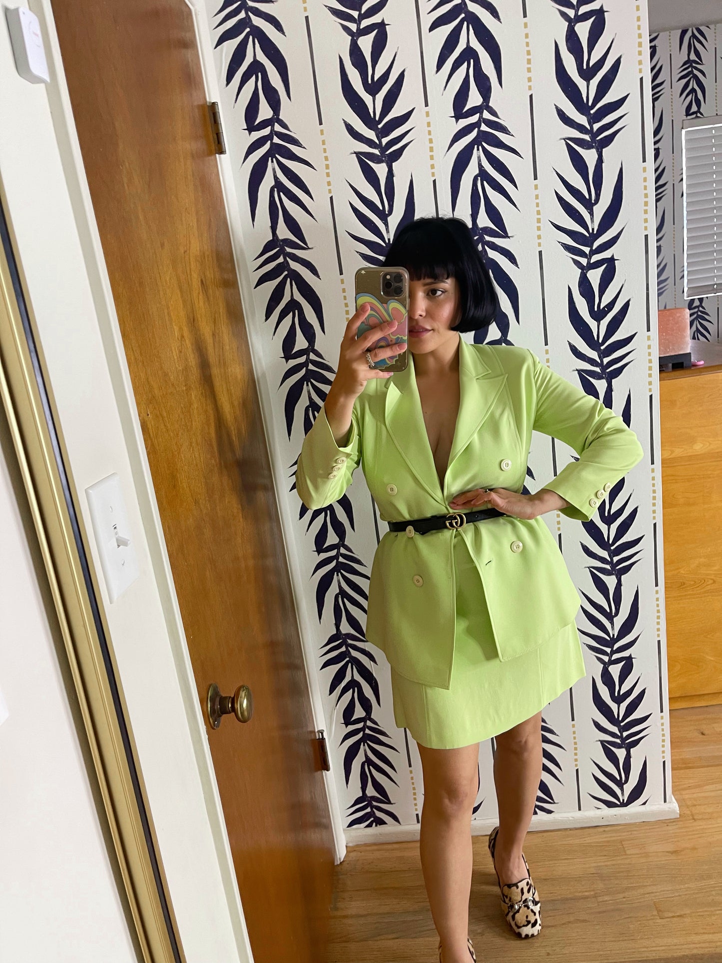 Vintage 80s "Crescendo" Lime Skirt Suit Set Best Fits Sizes XS-S