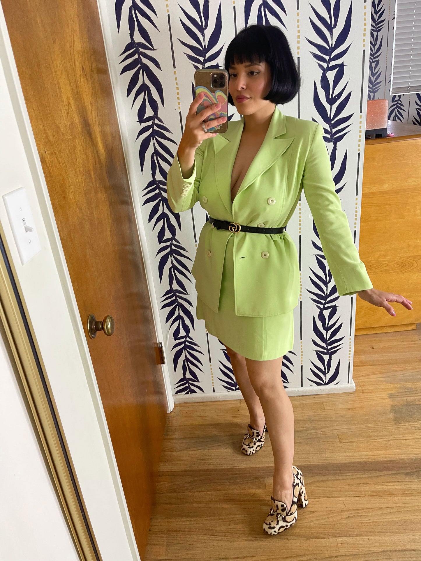 Vintage 80s "Crescendo" Lime Skirt Suit Set Best Fits Sizes XS-S