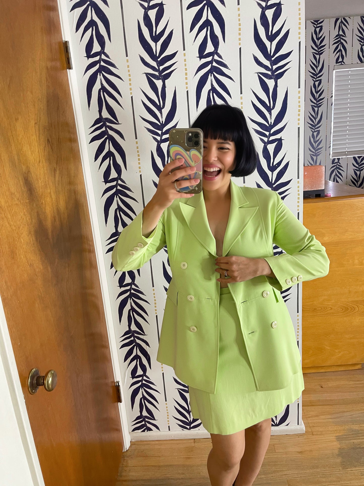 Vintage 80s "Crescendo" Lime Skirt Suit Set Best Fits Sizes XS-S