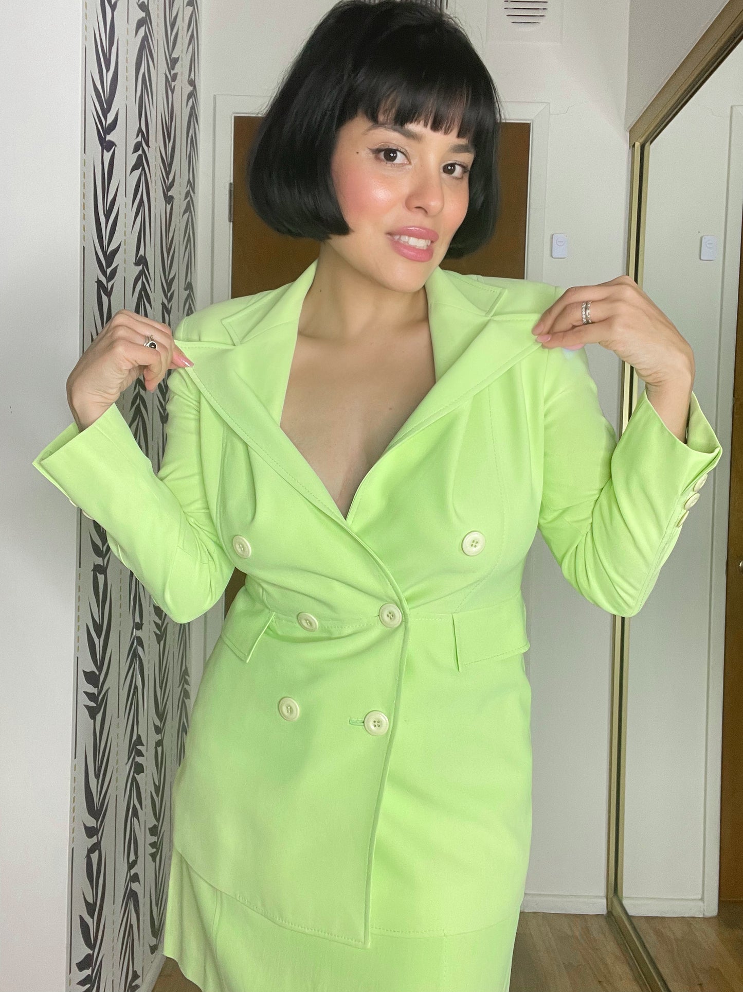 Vintage 80s "Crescendo" Lime Skirt Suit Set Best Fits Sizes XS-S