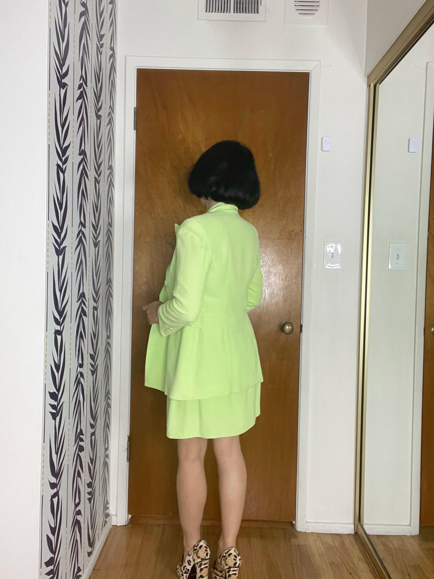 Vintage 80s "Crescendo" Lime Skirt Suit Set Best Fits Sizes XS-S