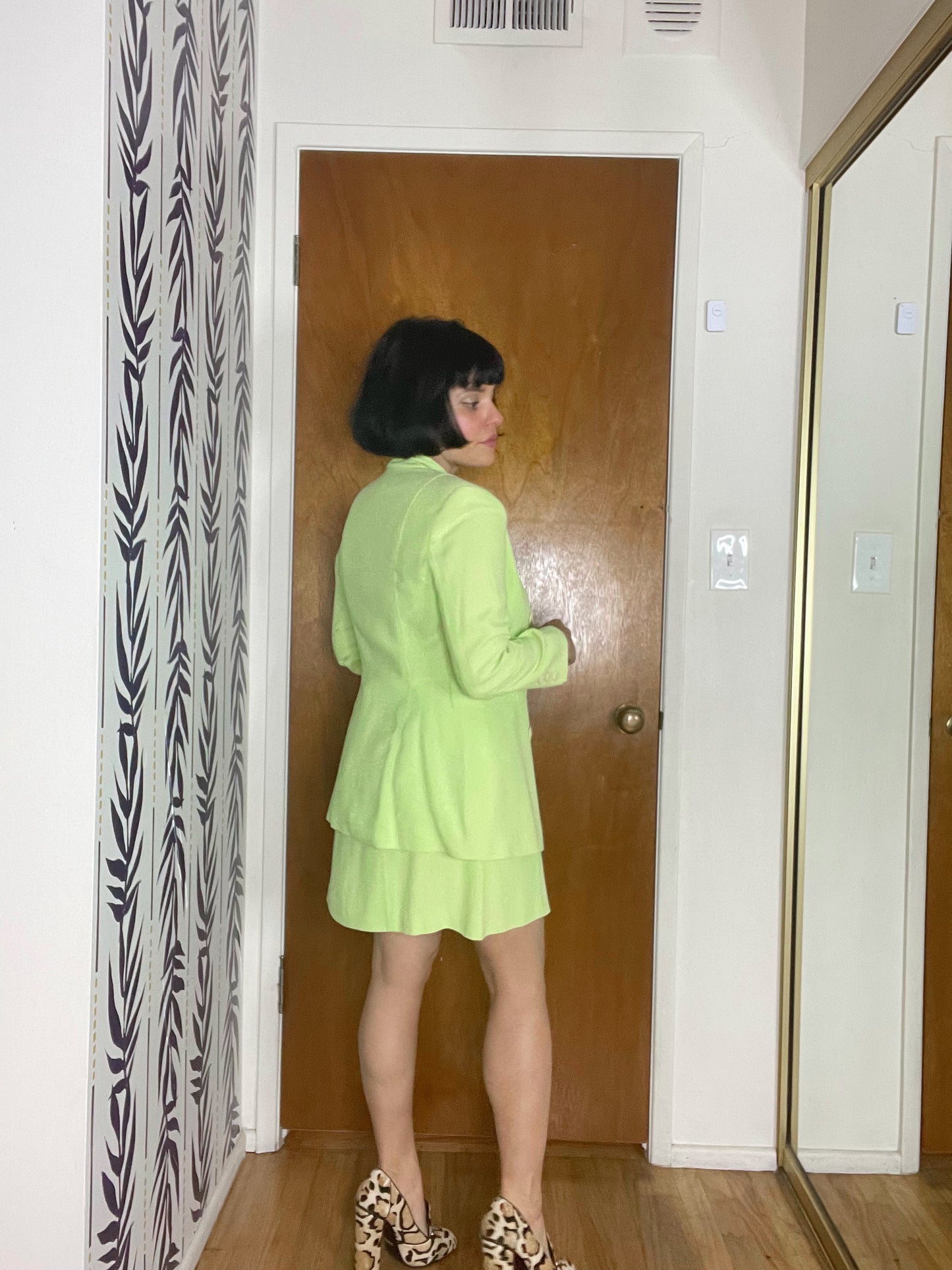 Vintage 80s "Crescendo" Lime Skirt Suit Set Best Fits Sizes XS-S