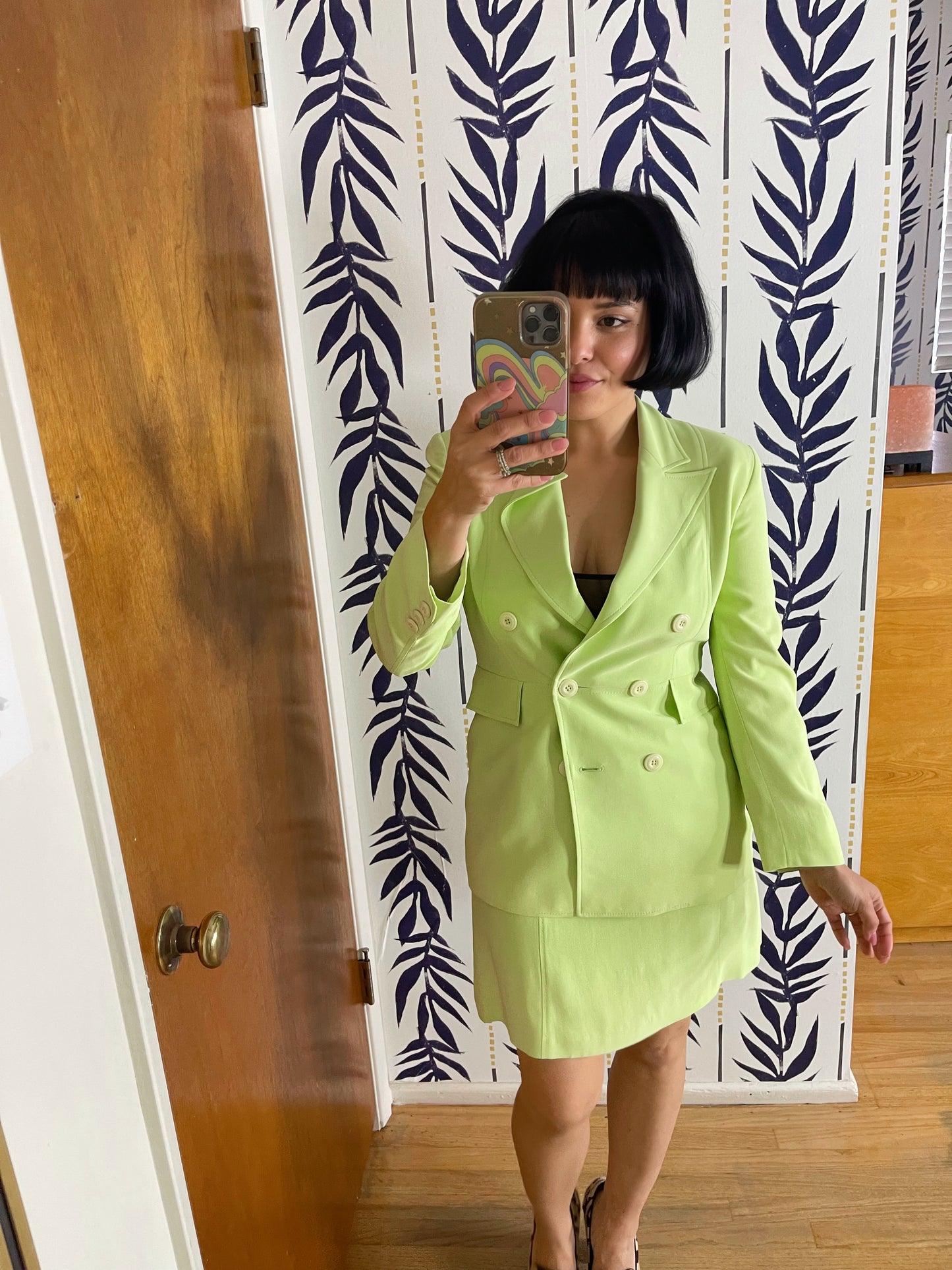 Vintage 80s "Crescendo" Lime Skirt Suit Set Best Fits Sizes XS-S