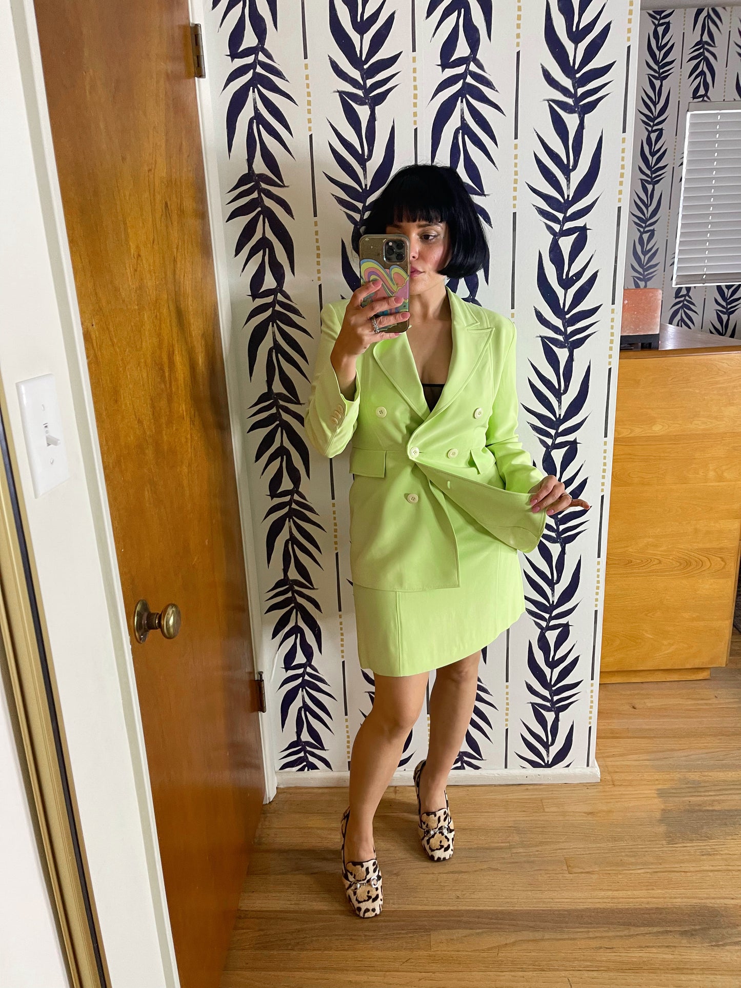 Vintage 80s "Crescendo" Lime Skirt Suit Set Best Fits Sizes XS-S