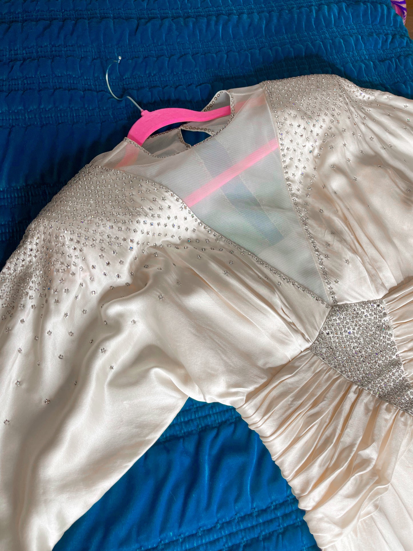 Vintage 80s Silk Rhinestone Wiggle Dress Fits Sizes XS-SM