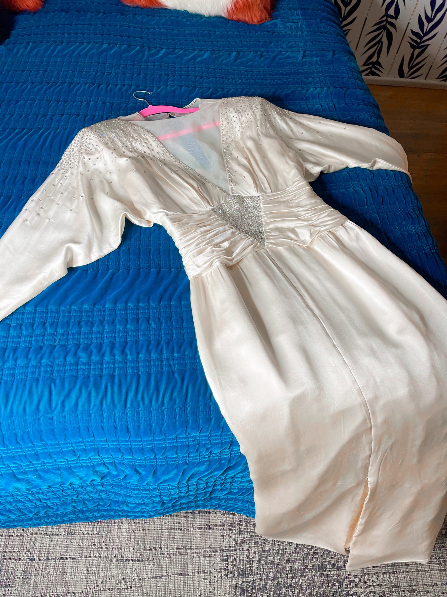 Vintage 80s Silk Rhinestone Wiggle Dress Fits Sizes XS-SM