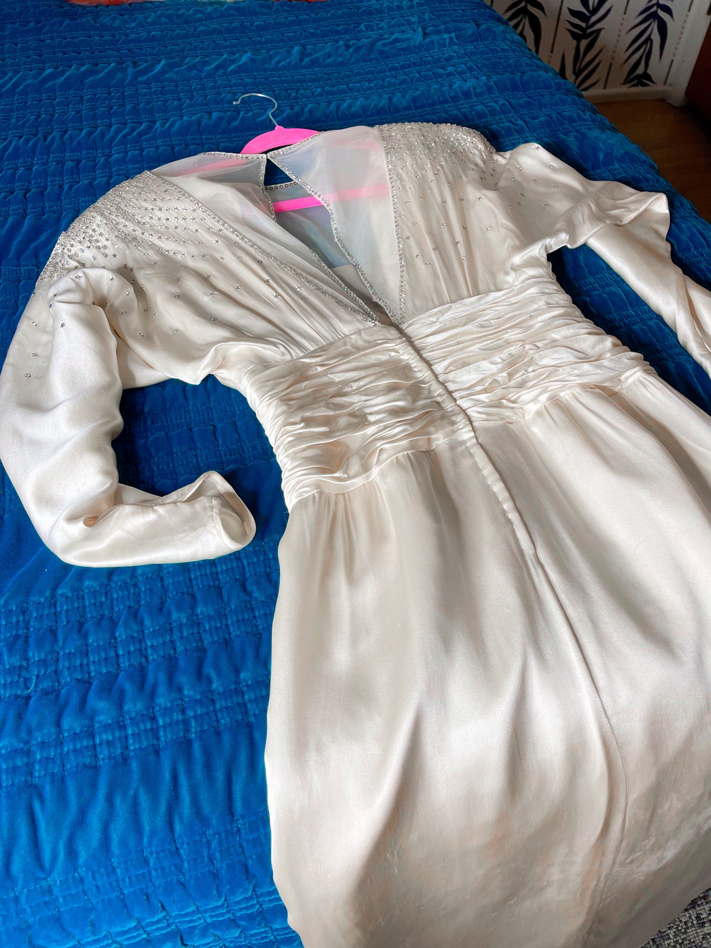 Vintage 80s Silk Rhinestone Wiggle Dress Fits Sizes XS-SM