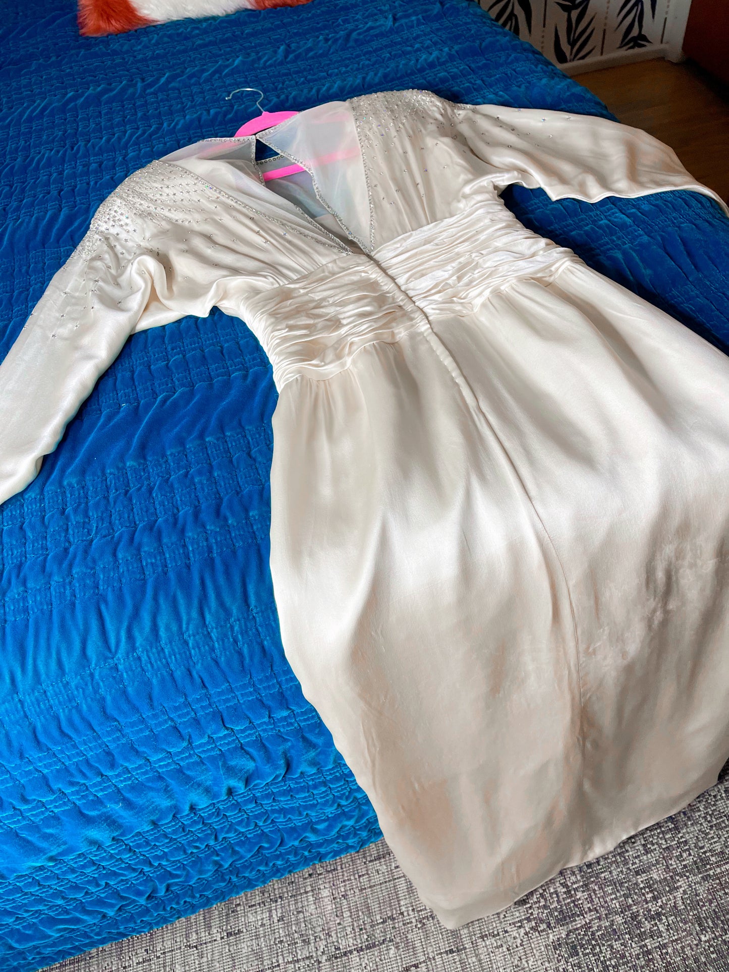 Vintage 80s Silk Rhinestone Wiggle Dress Fits Sizes XS-SM