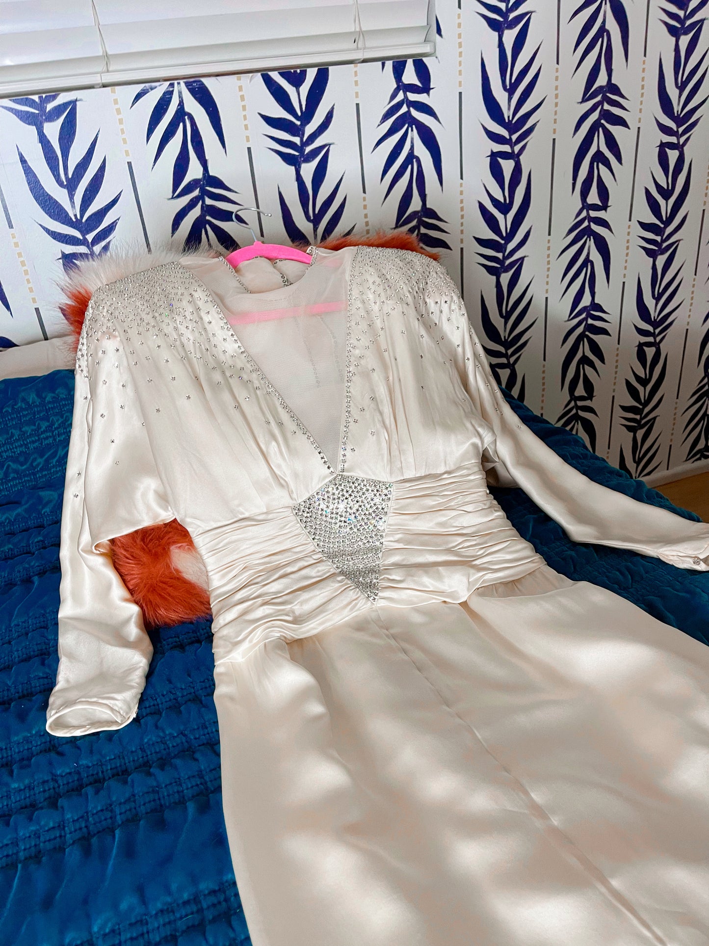 Vintage 80s Silk Rhinestone Wiggle Dress Fits Sizes XS-SM