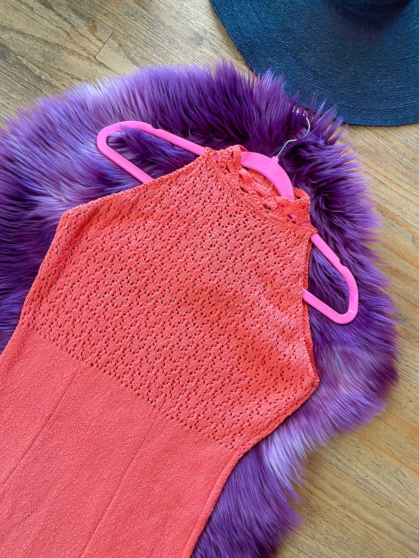 Vintage 60s 70s "Picardo Knits" Salmon Pink Slinky Maxi Dress - Best Fits Sizes XS-M & Possible Size L