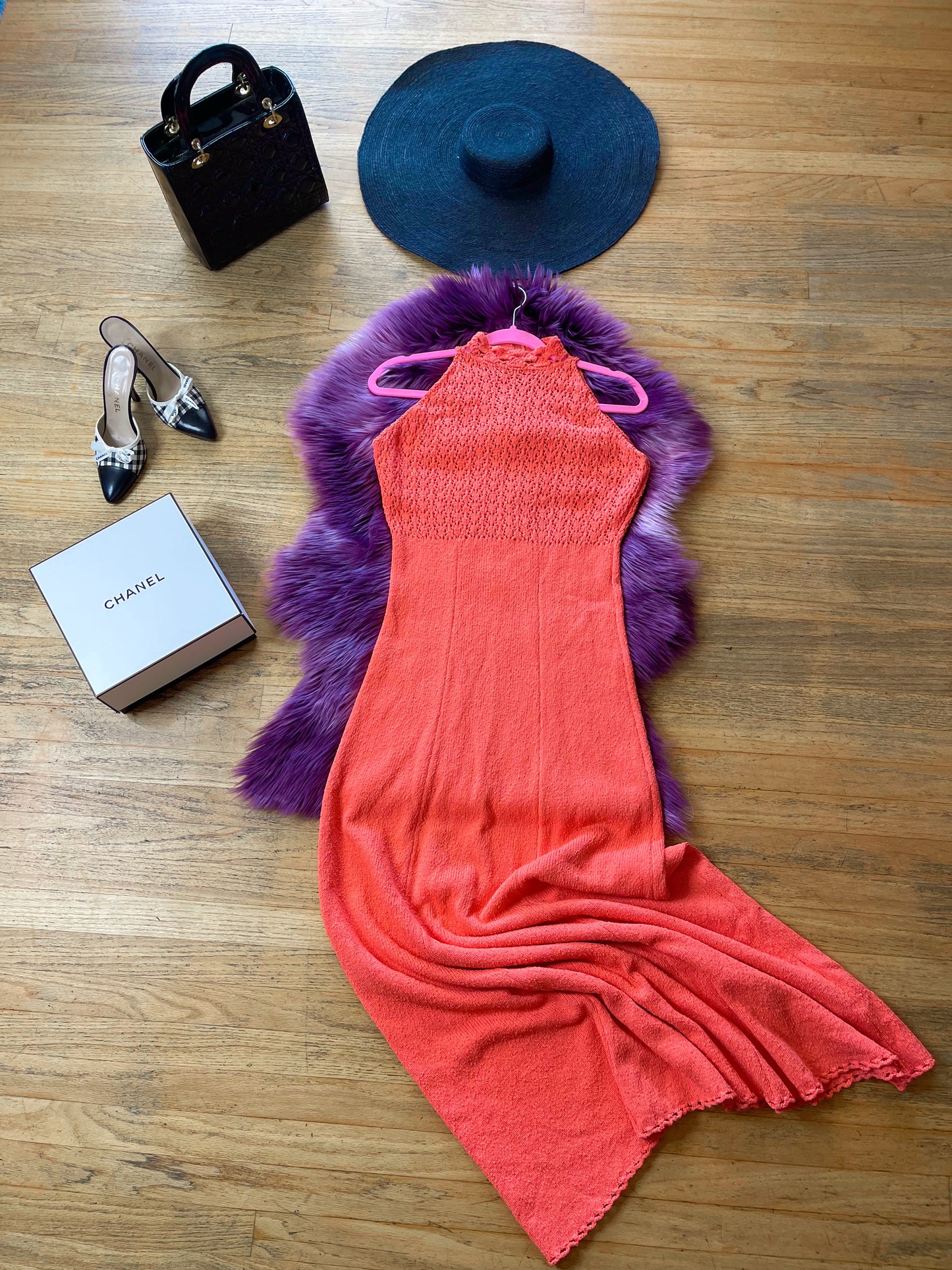 Vintage 60s 70s "Picardo Knits" Salmon Pink Slinky Maxi Dress - Best Fits Sizes XS-M & Possible Size L