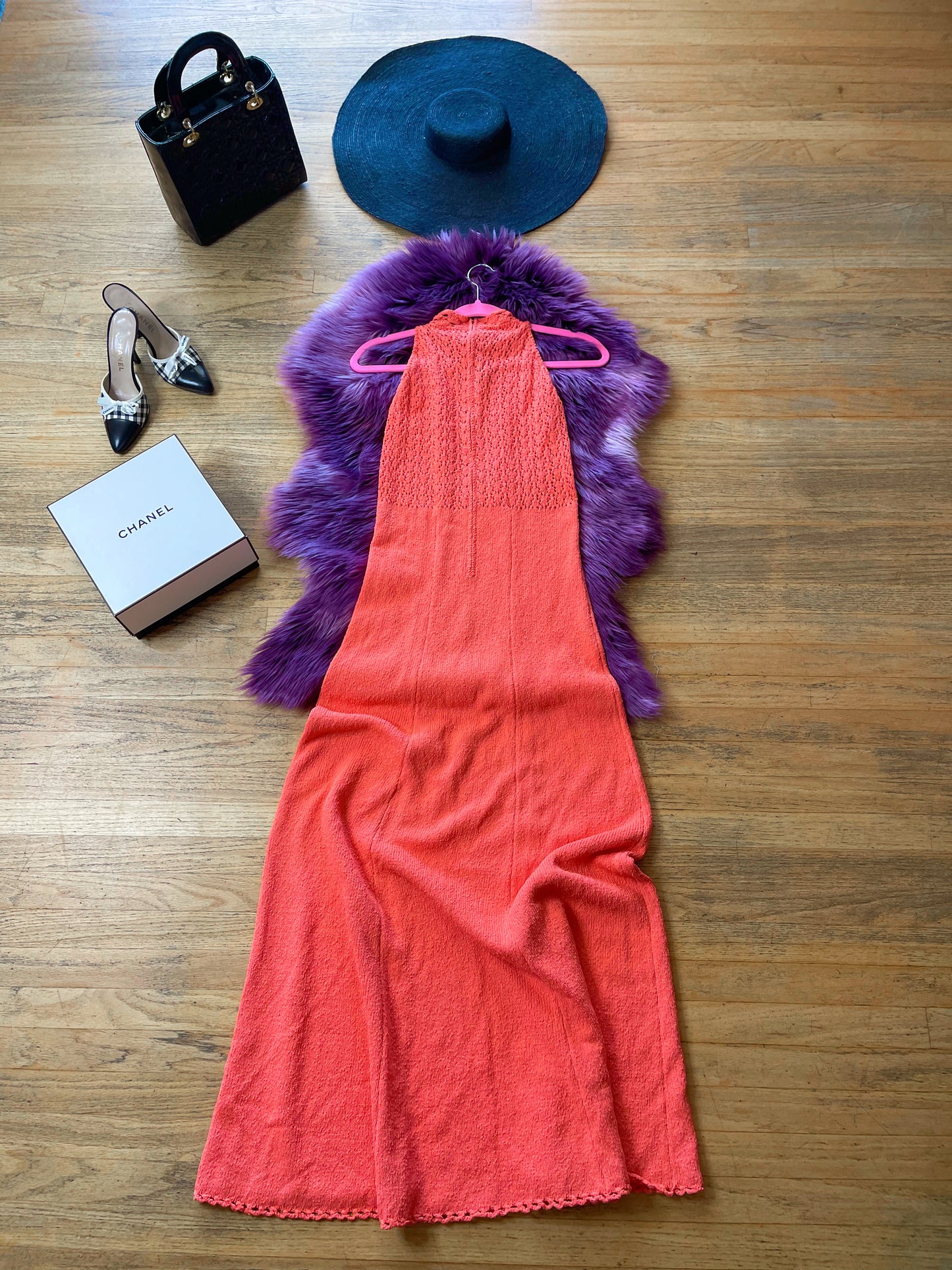 Vintage 60s 70s "Picardo Knits" Salmon Pink Slinky Maxi Dress - Best Fits Sizes XS-M & Possible Size L