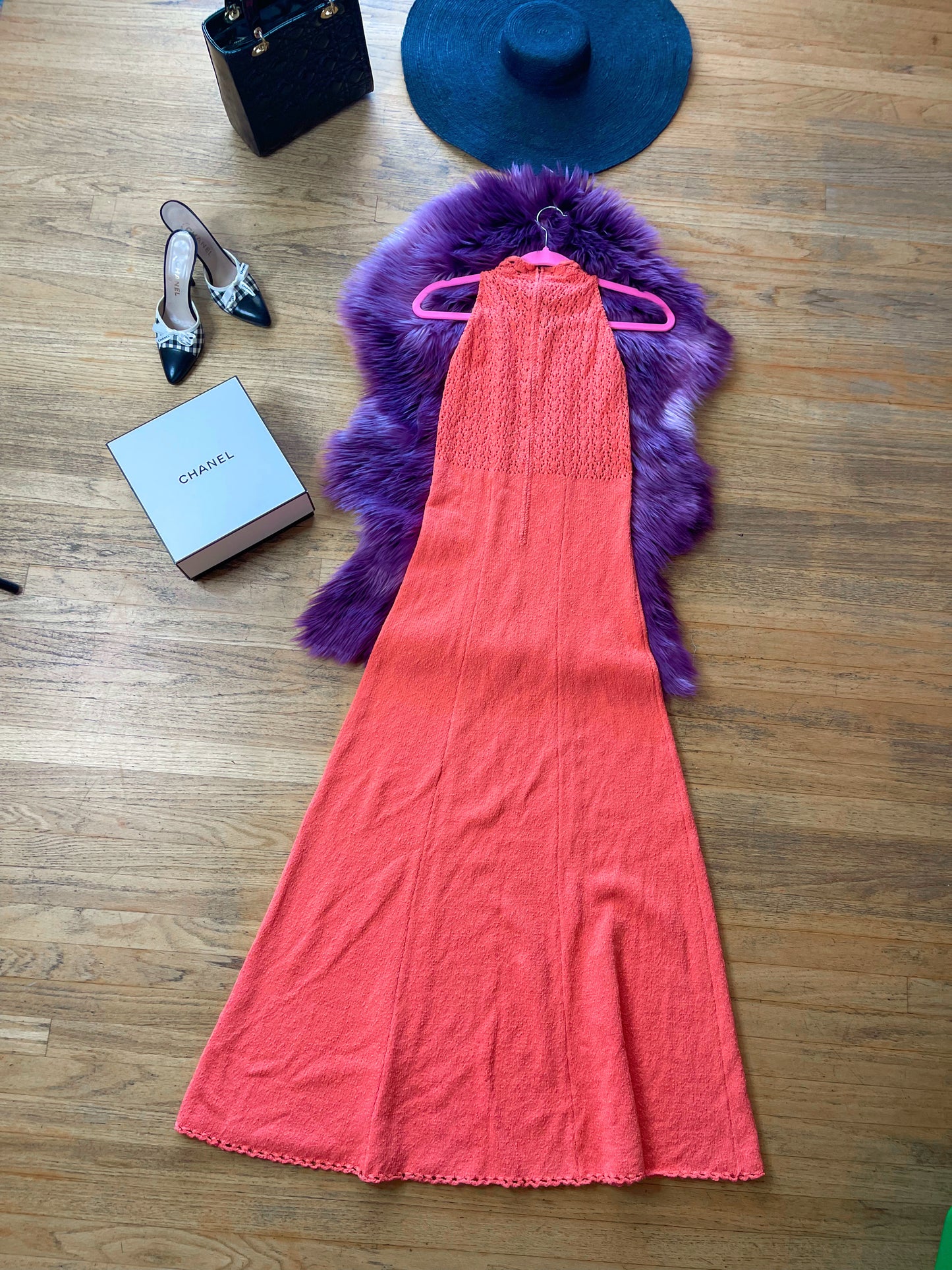 Vintage 60s 70s "Picardo Knits" Salmon Pink Slinky Maxi Dress - Best Fits Sizes XS-M & Possible Size L