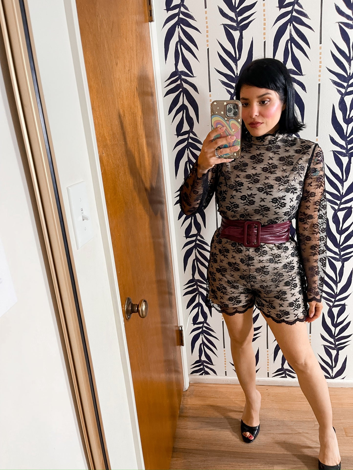 Vintage 70s "Daymor Couture" Black Lace Romper - Best Fits Size M