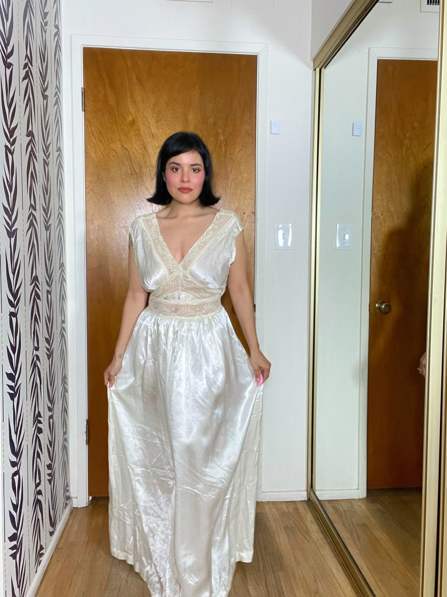 Vintage 30s 40s Ivory Silk Nightgown - Best Fits Size L, Possibly XL