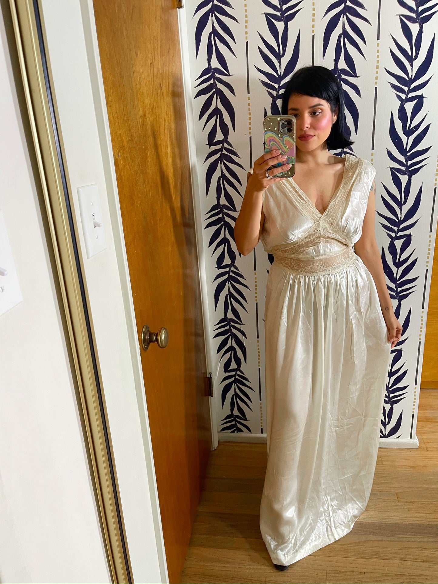 Vintage 30s 40s Ivory Silk Nightgown - Best Fits Size L, Possibly XL