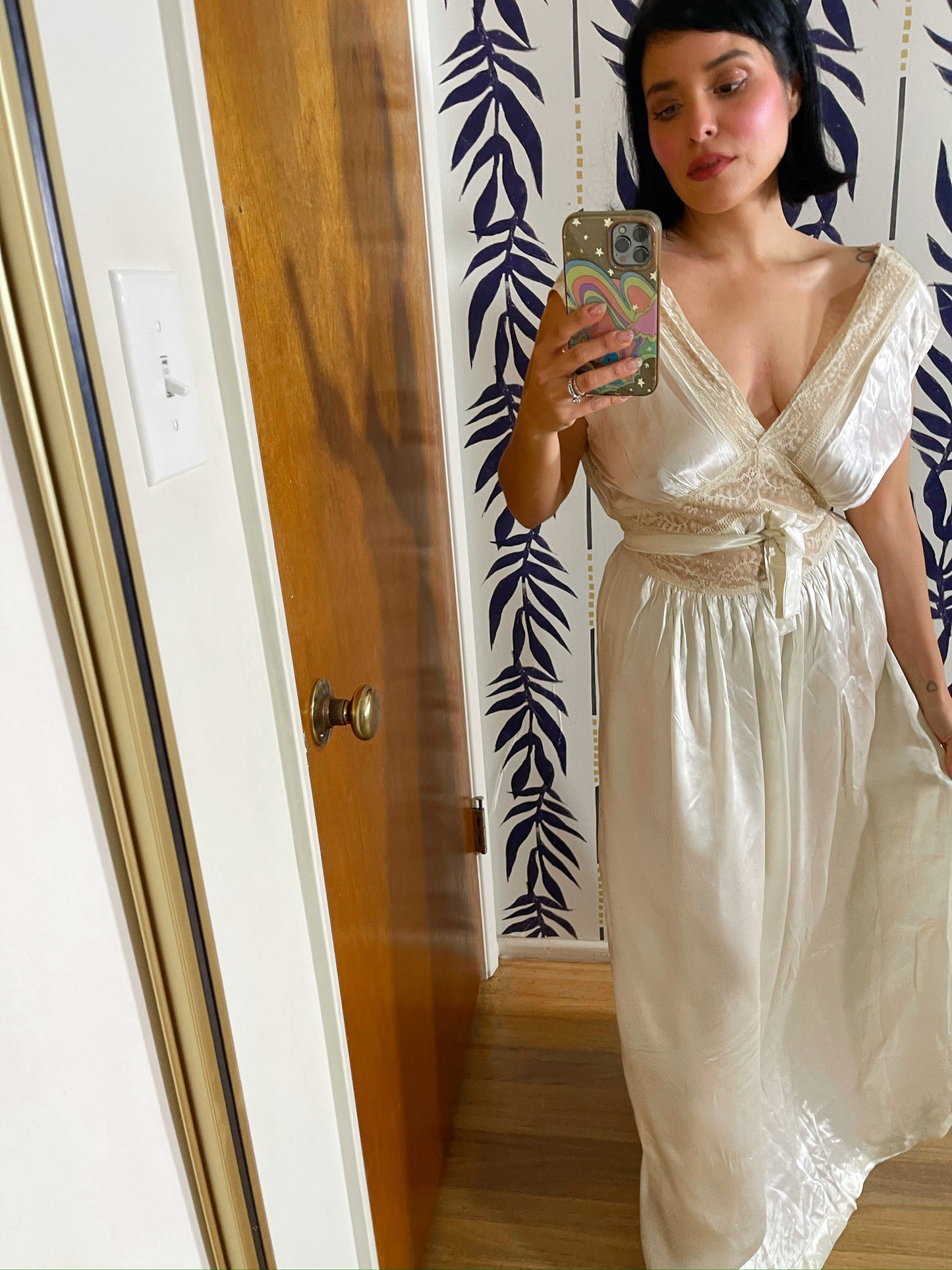 Vintage 30s 40s Ivory Silk Nightgown - Best Fits Size L, Possibly XL