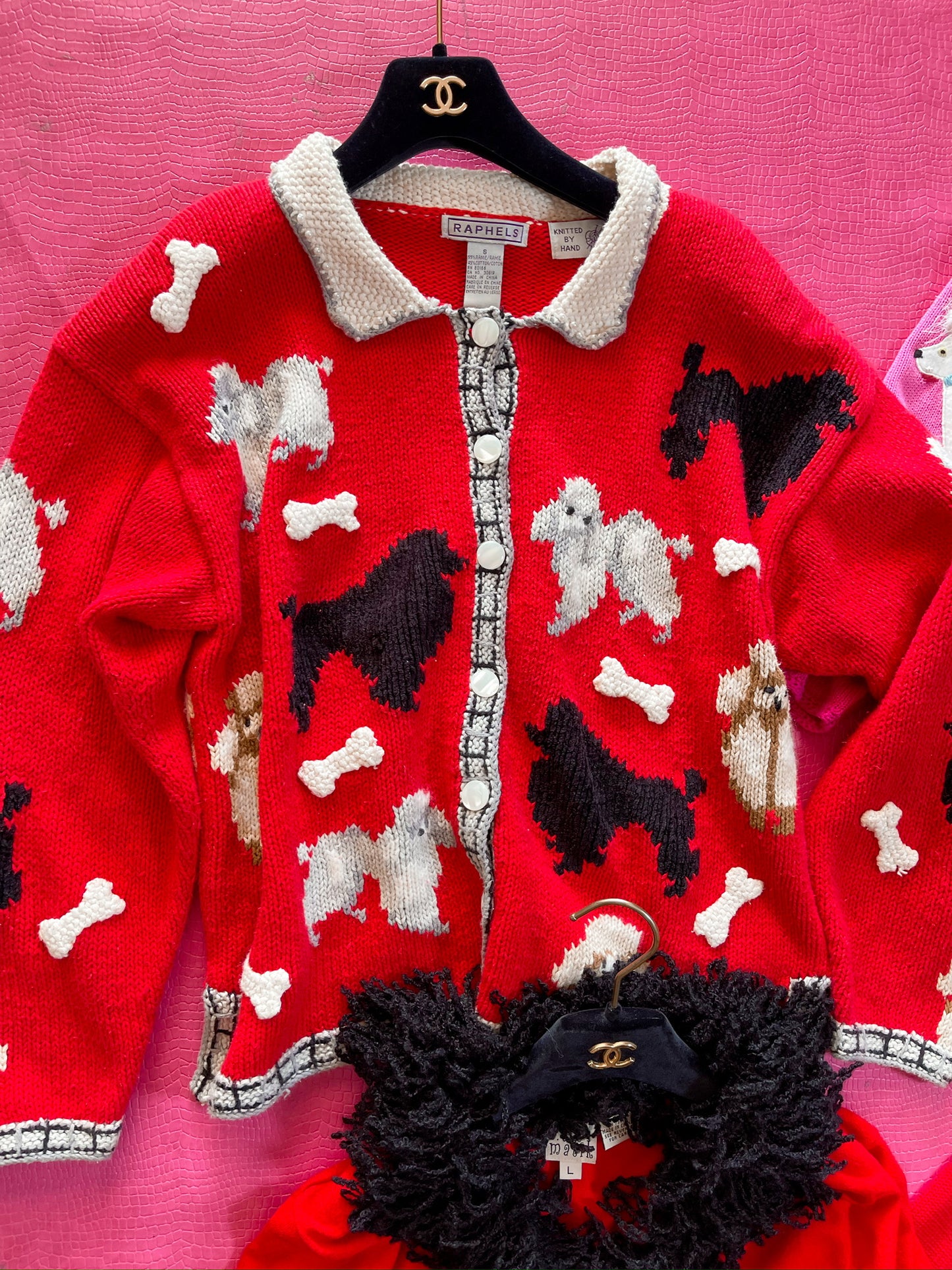 Vintage 90s "Raphels" Poodle Cardigan Sweater - Fits Most Sizes