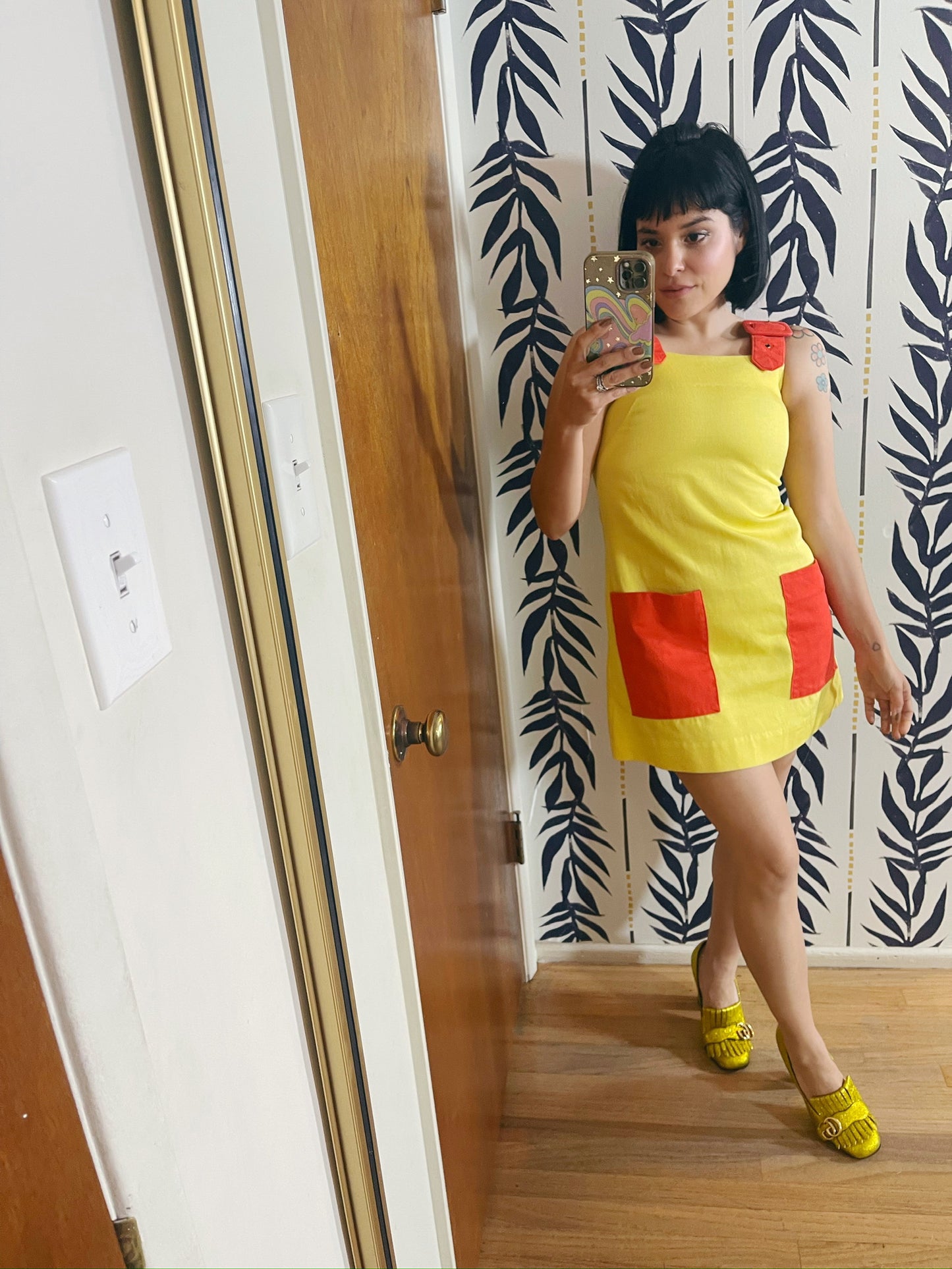 Vintage 60s "Alice Martin" Orange And Yellow Overall Dress - Best Fits Size XS-S